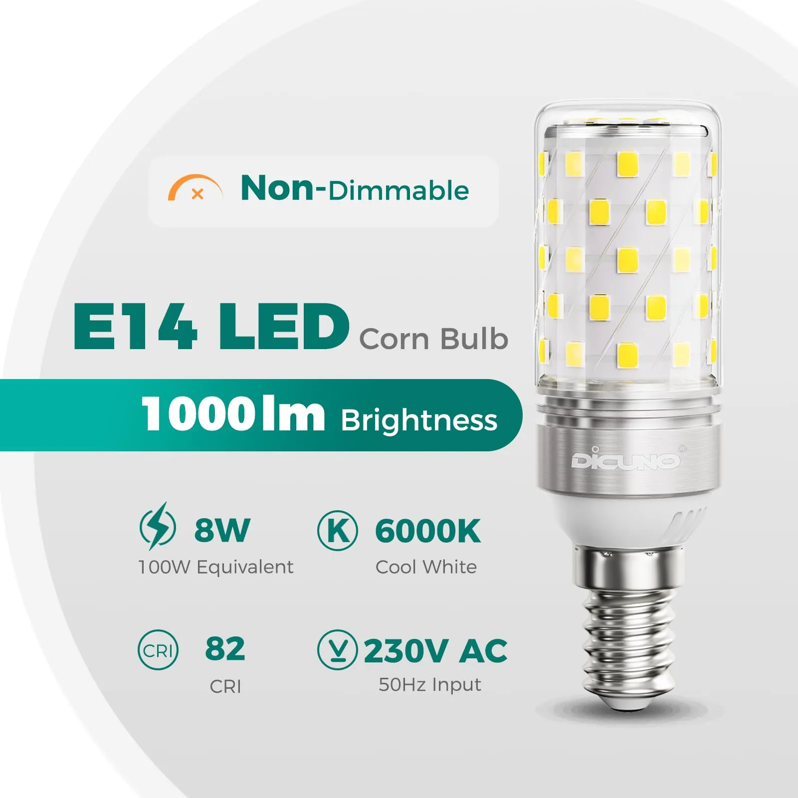 DiCUNO Lampadina LED E14 8W 6000K 1000lm, 2 Pezzi - immagine 2