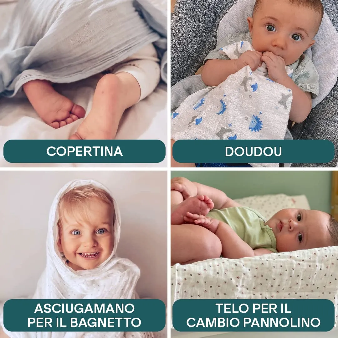 Koala Babycare Mussole Neonato 100% Cotone, 3 Pezzi 80x80cm, Blu - immagine 5