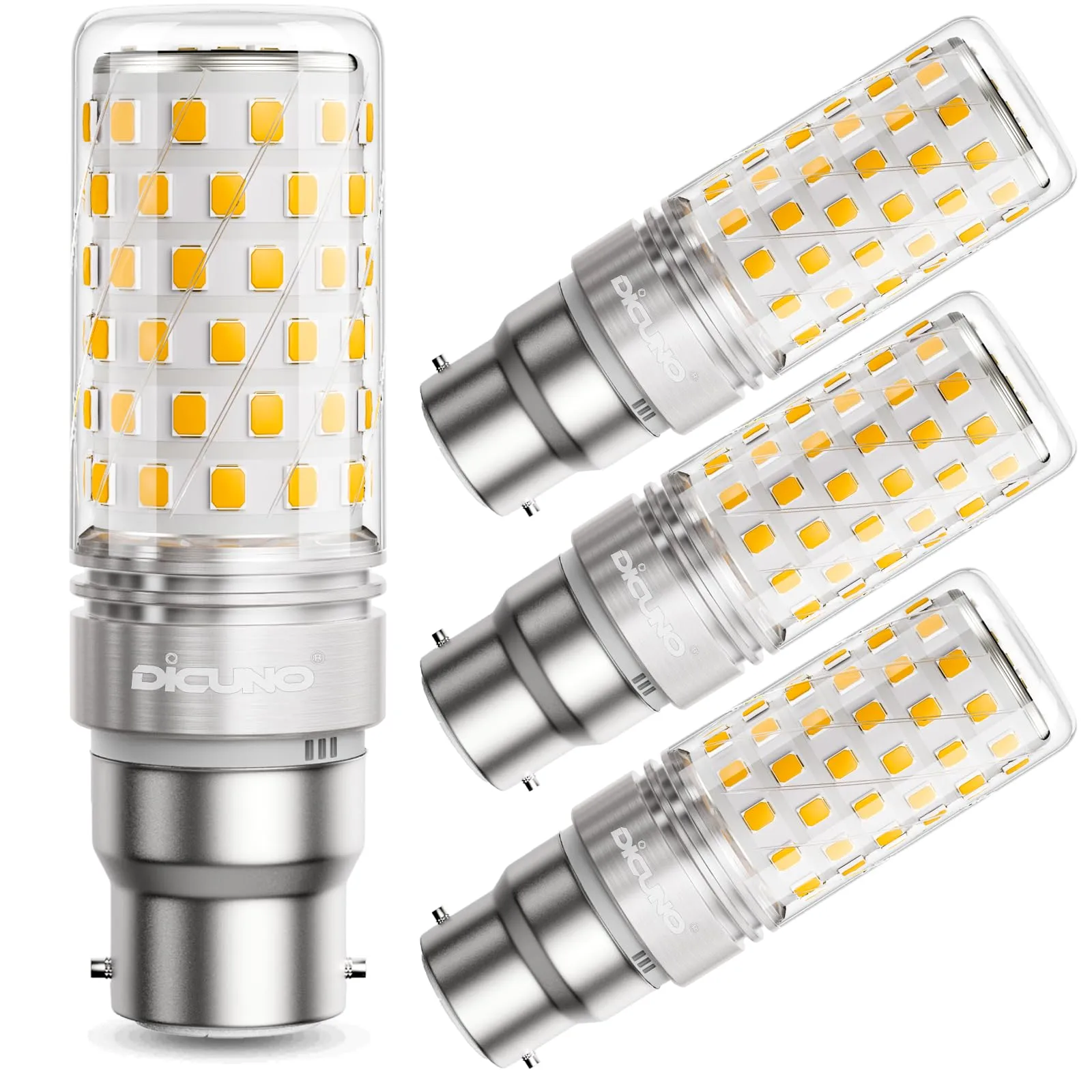 DiCUNO Lampadina LED B22 10W, 2700K, 1350lm, 4 Pezzi - immagine 1