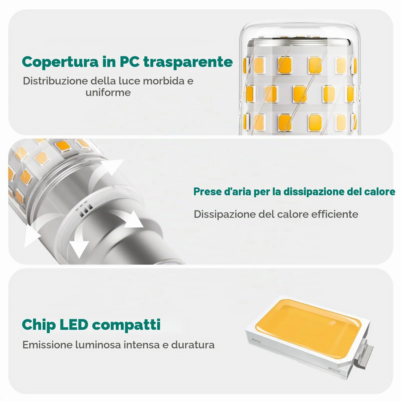 DiCUNO Lampadina LED B22 10W, 2700K, 1350lm, 4 Pezzi - immagine 5
