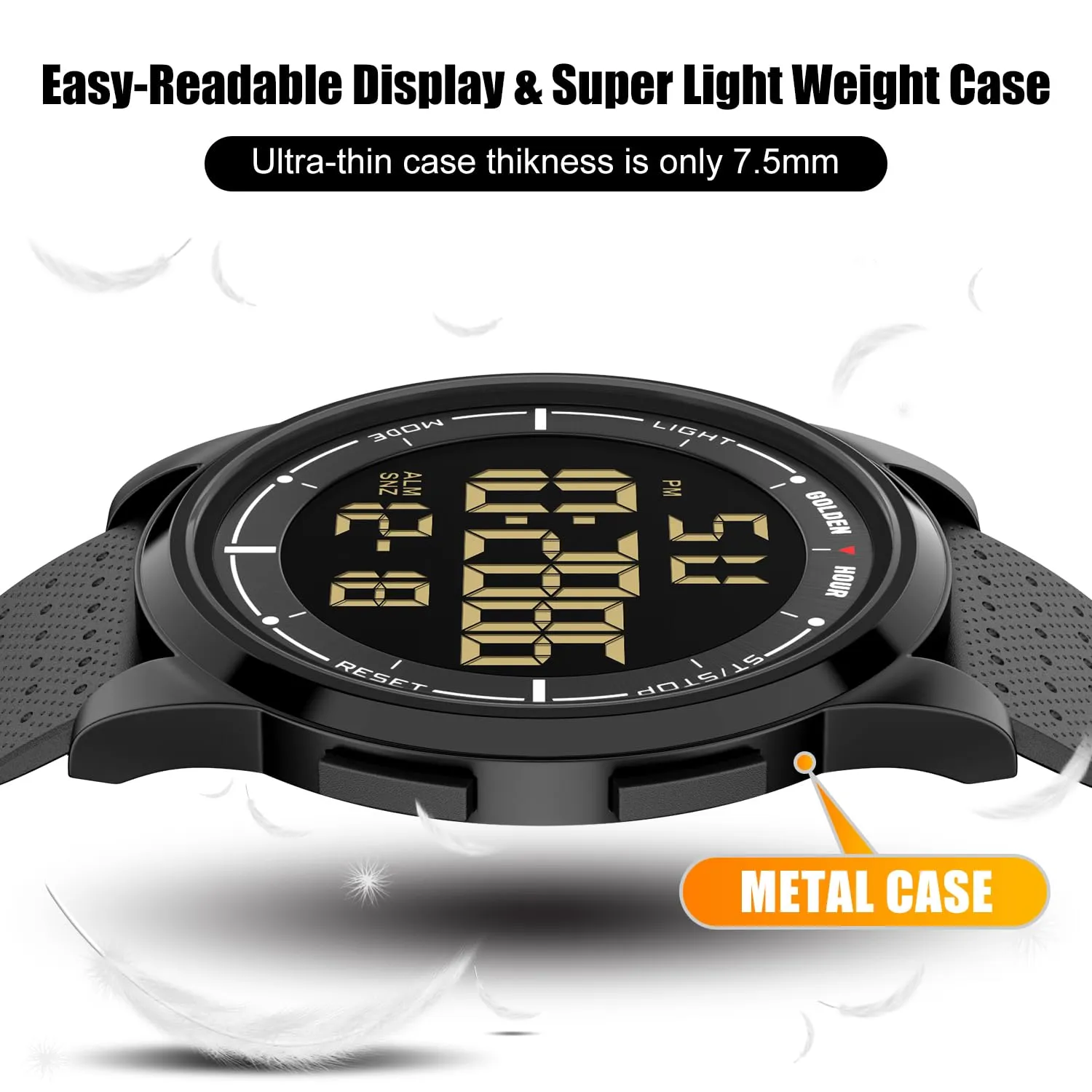 GOLDEN HOUR GH1313 Orologio Digitale Ultra-Sottile Sport Impermeabile con Cinturino in Gomma - immagine 2
