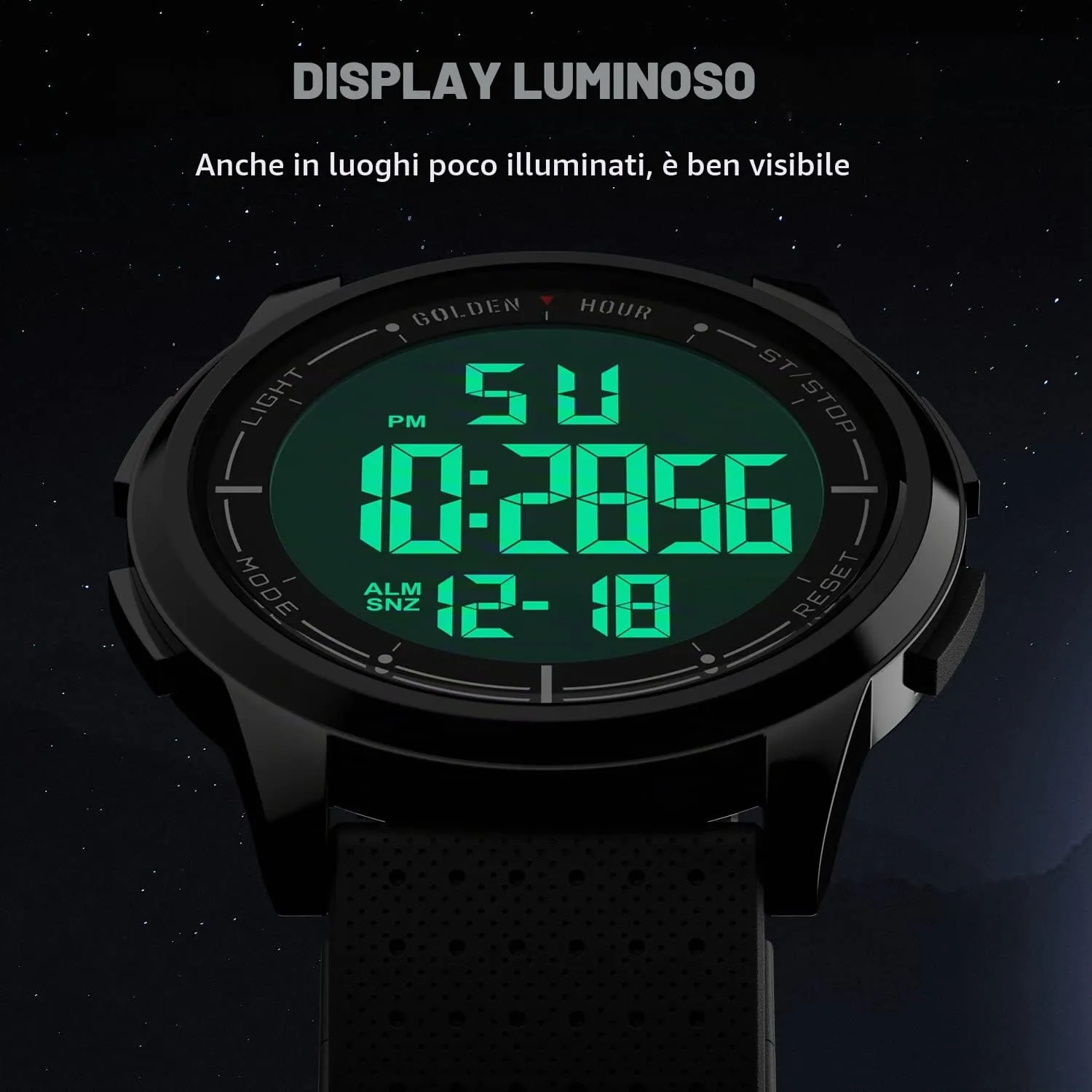 GOLDEN HOUR GH1313 Orologio Digitale Ultra-Sottile Sport Impermeabile con Cinturino in Gomma - immagine 3