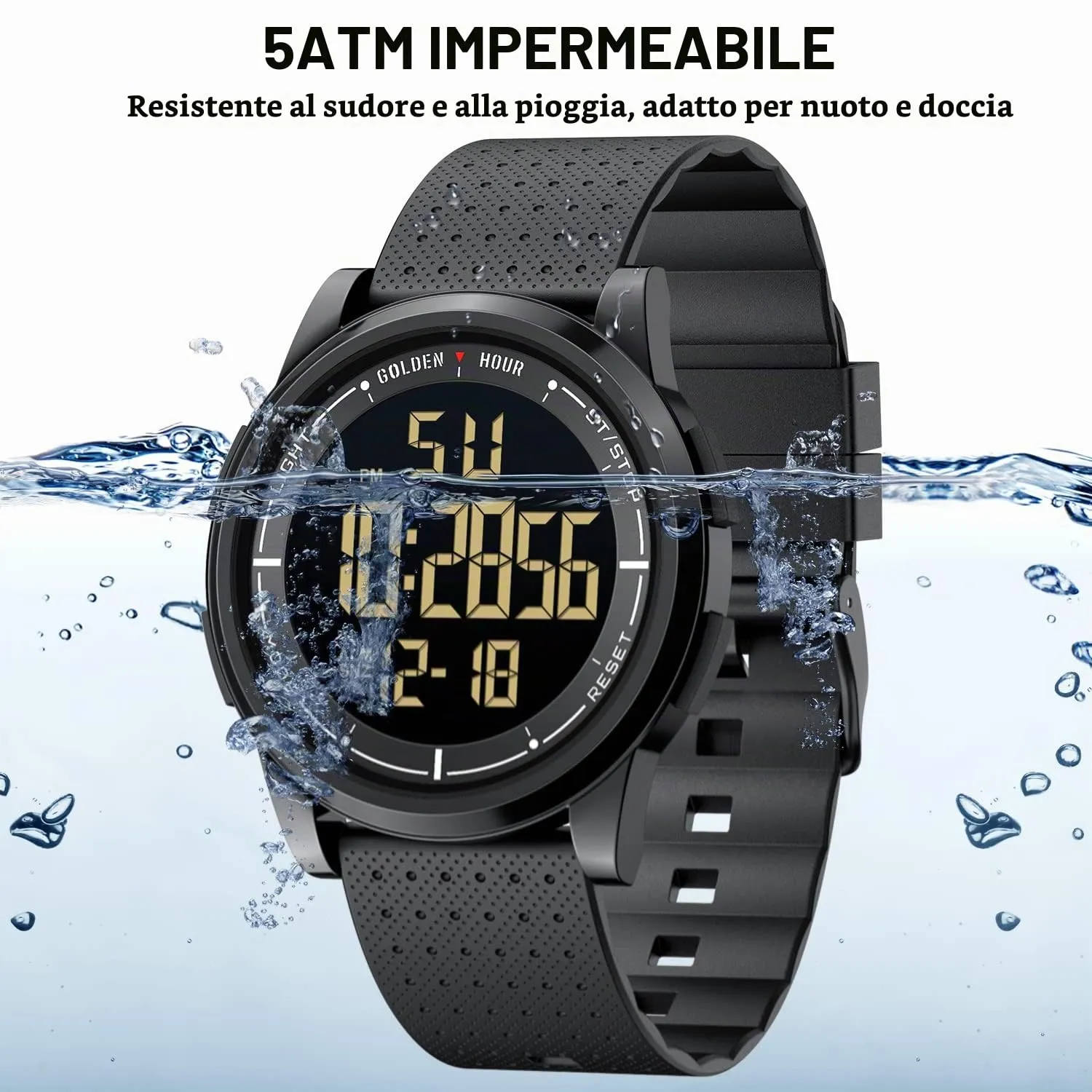 GOLDEN HOUR GH1313 Orologio Digitale Ultra-Sottile Sport Impermeabile con Cinturino in Gomma - immagine 5
