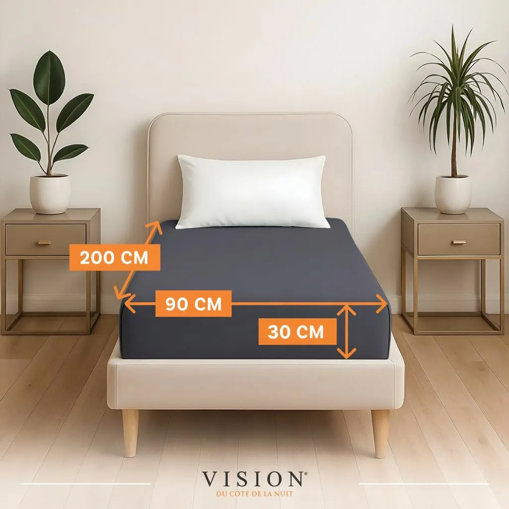 VISION Lenzuolo con angoli 100% cotone, 90x200 cm, grigio scuro, confezione da 2 - immagine 2