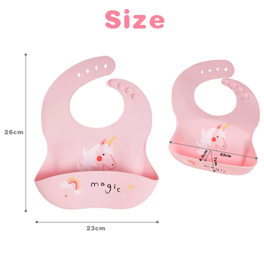 Vicloon Bavaglini in Silicone 3D Impermeabili, 2 Pezzi, con Tasca Raccoglipappa, Coniglio e Cavallo - immagine 2