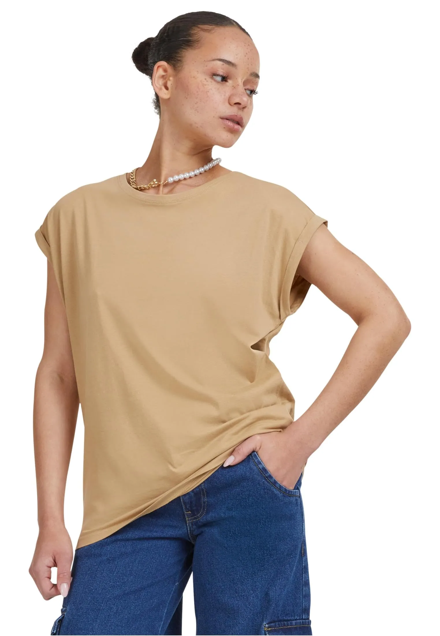 Urban Classics T-shirt da Donna con Manica Arrotolata in Cotone, Rosso Ciliegia, Taglia XXL - immagine 1