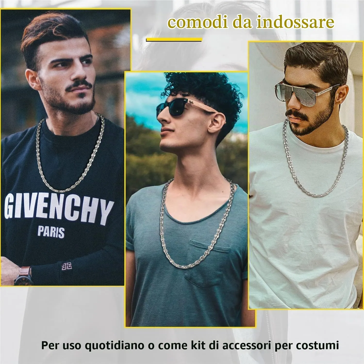 JeweBella Set Collana e Bracciale Chicco di Caffè in Acciaio Inossidabile 7mm, Argento, Collana 56/61cm, Bracciale 21.5cm - immagine 5