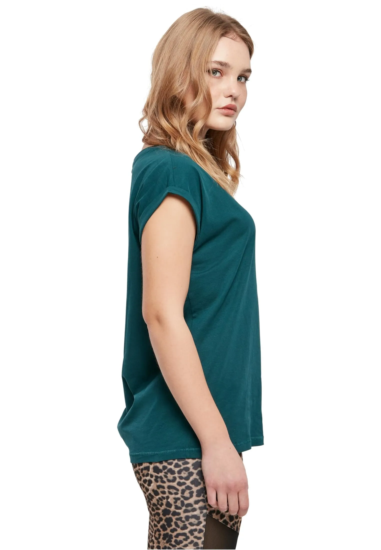 Urban Classics T-shirt da Donna con Maniche Arrotolate in Cotone, Rosso Ciliegia, XXL - immagine 2