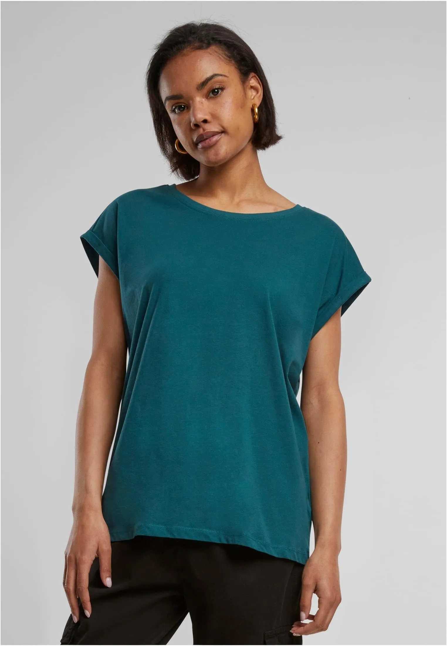 Urban Classics T-shirt da Donna con Maniche Arrotolate in Cotone, Rosso Ciliegia, XXL - immagine 3