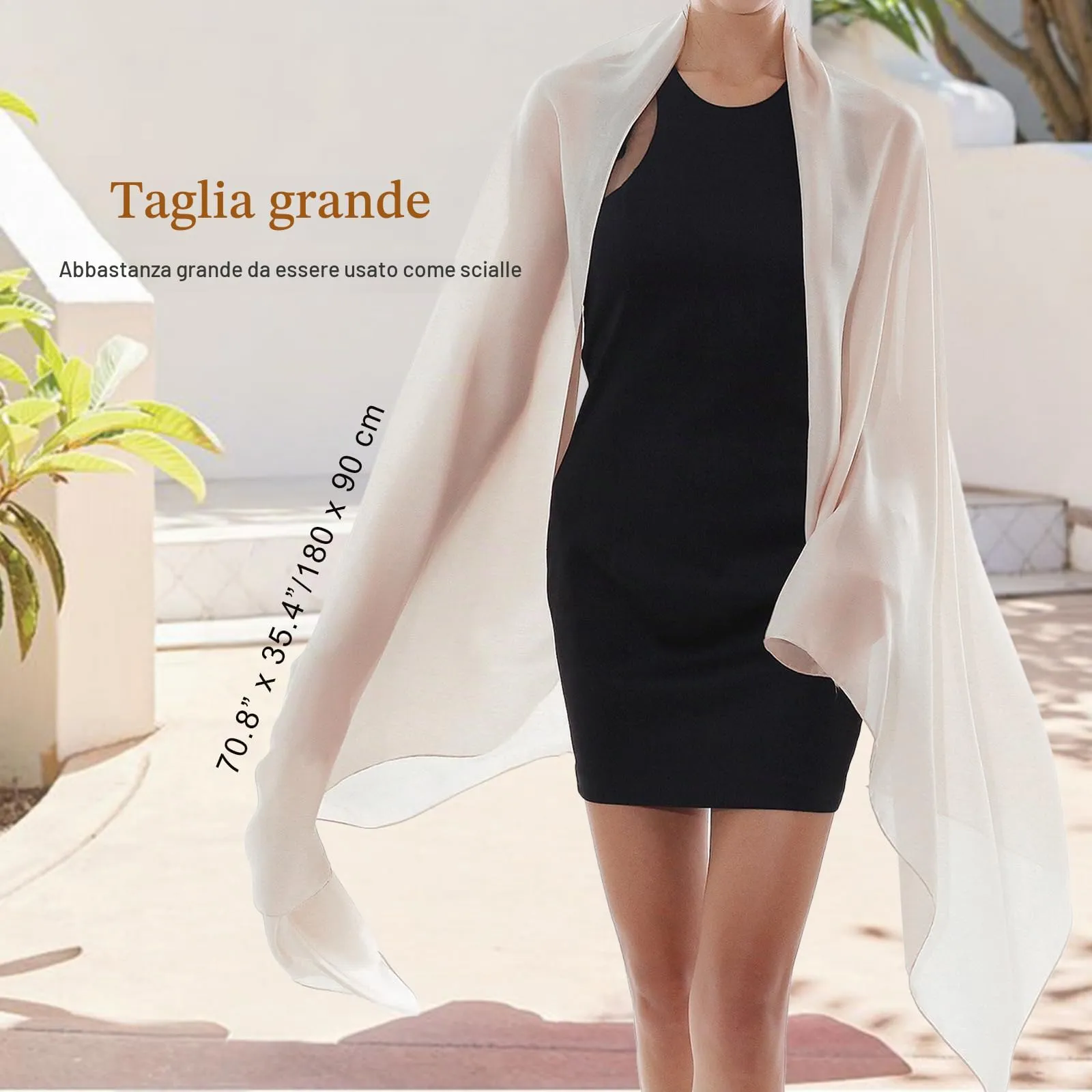 RIIQIICHY Scialle in Chiffon per Donna, Beige-5, Large - immagine 2