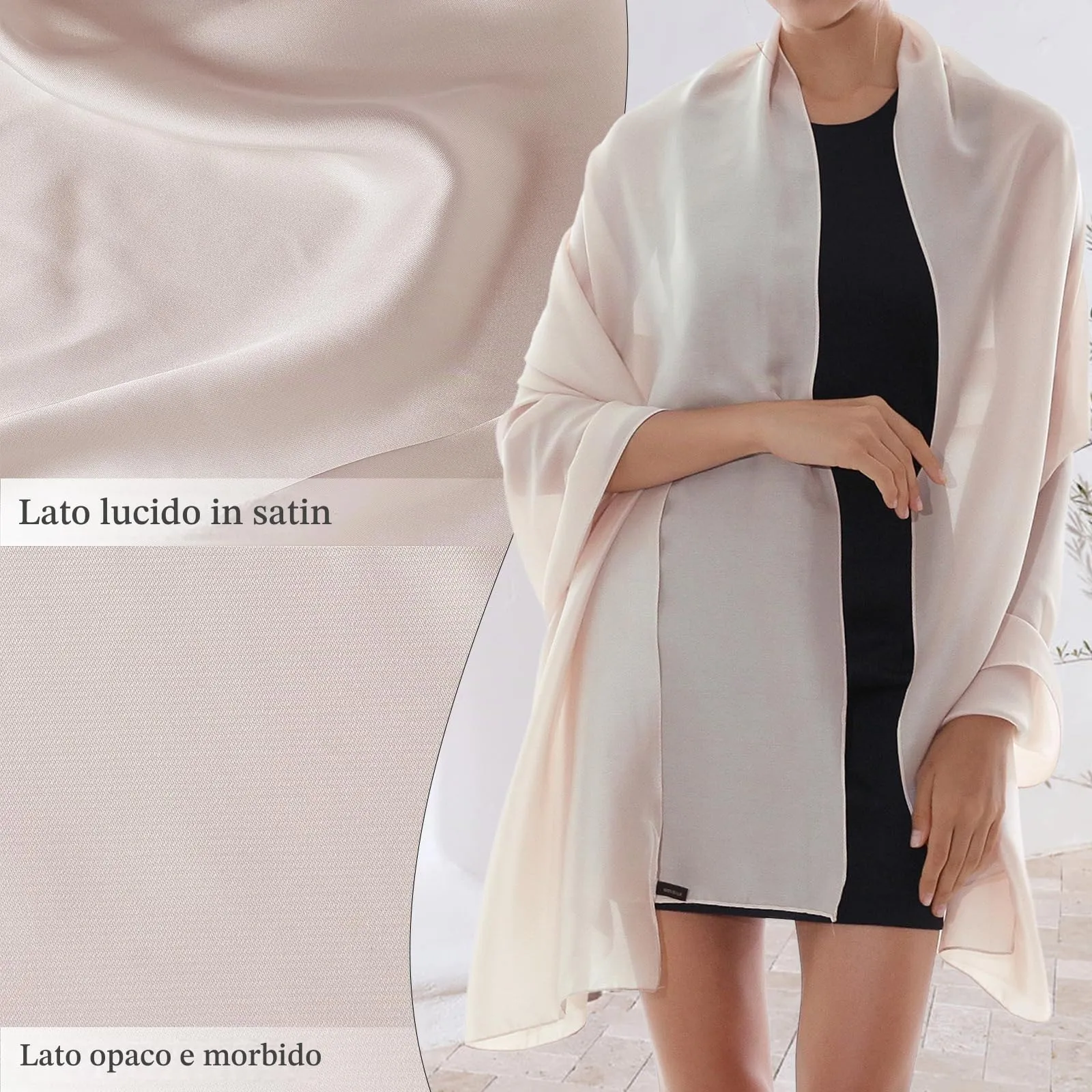 RIIQIICHY Scialle in Chiffon per Donna, Beige-5, Large - immagine 5