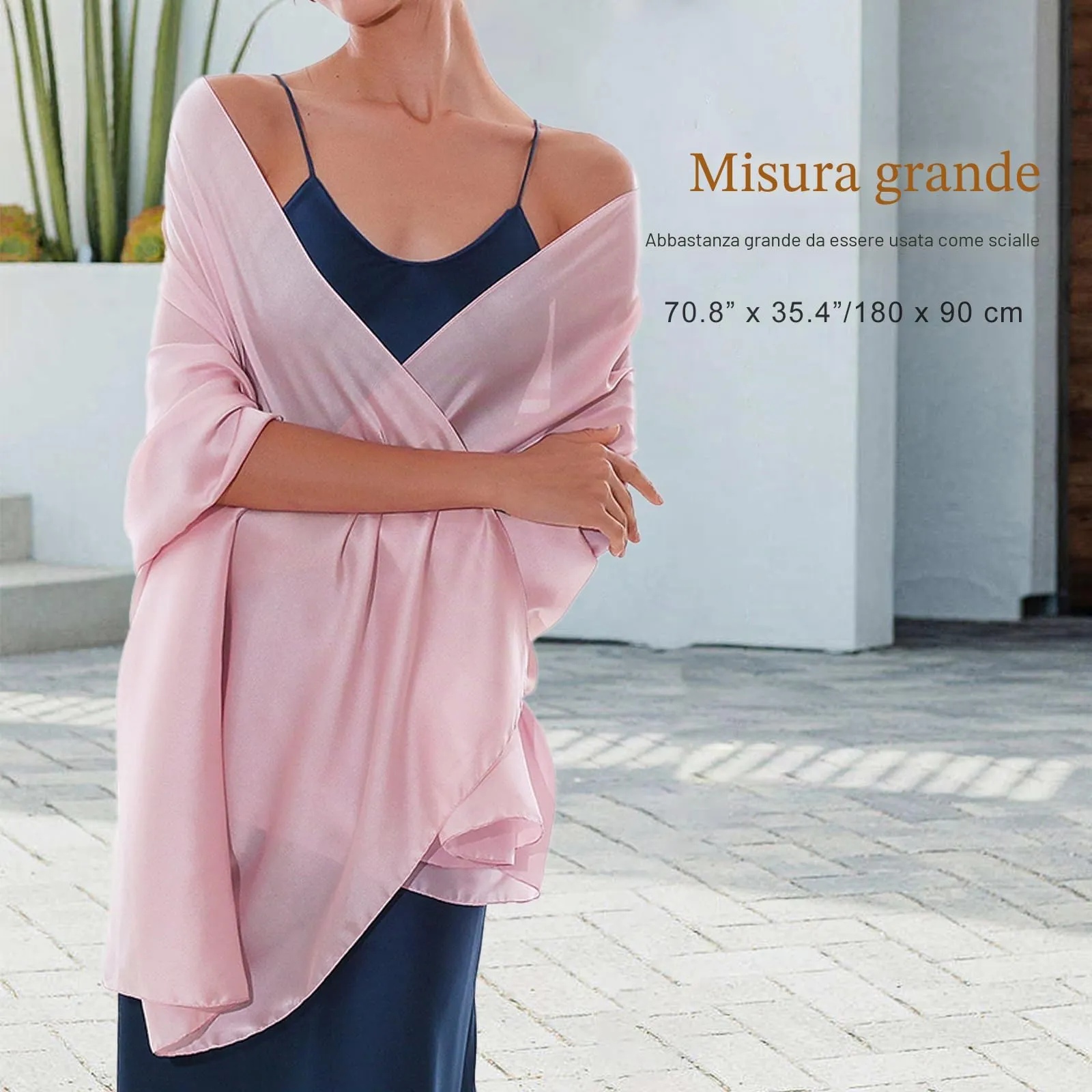 RIIQIICHY Scialle in Seta Chiffon per Donna, Rosa-1., Large - immagine 2