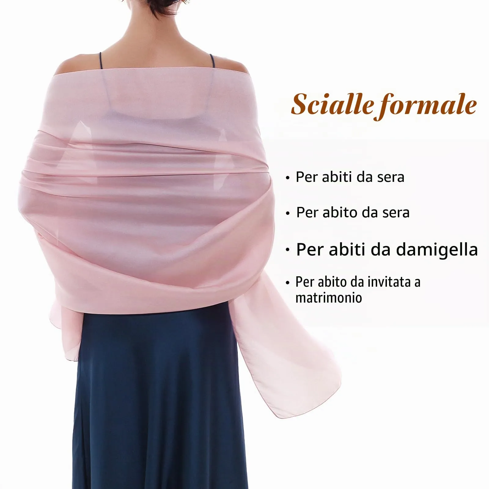 RIIQIICHY Scialle in Seta Chiffon per Donna, Rosa-1., Large - immagine 3