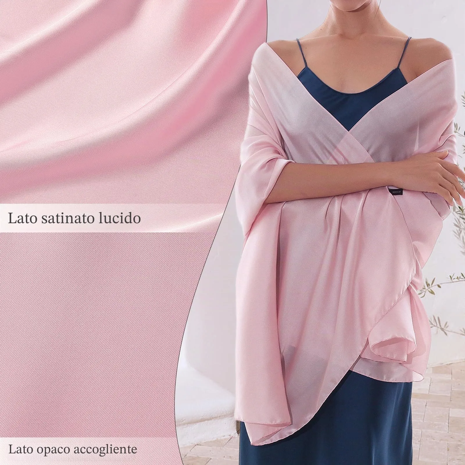 RIIQIICHY Scialle in Seta Chiffon per Donna, Rosa-1., Large - immagine 4