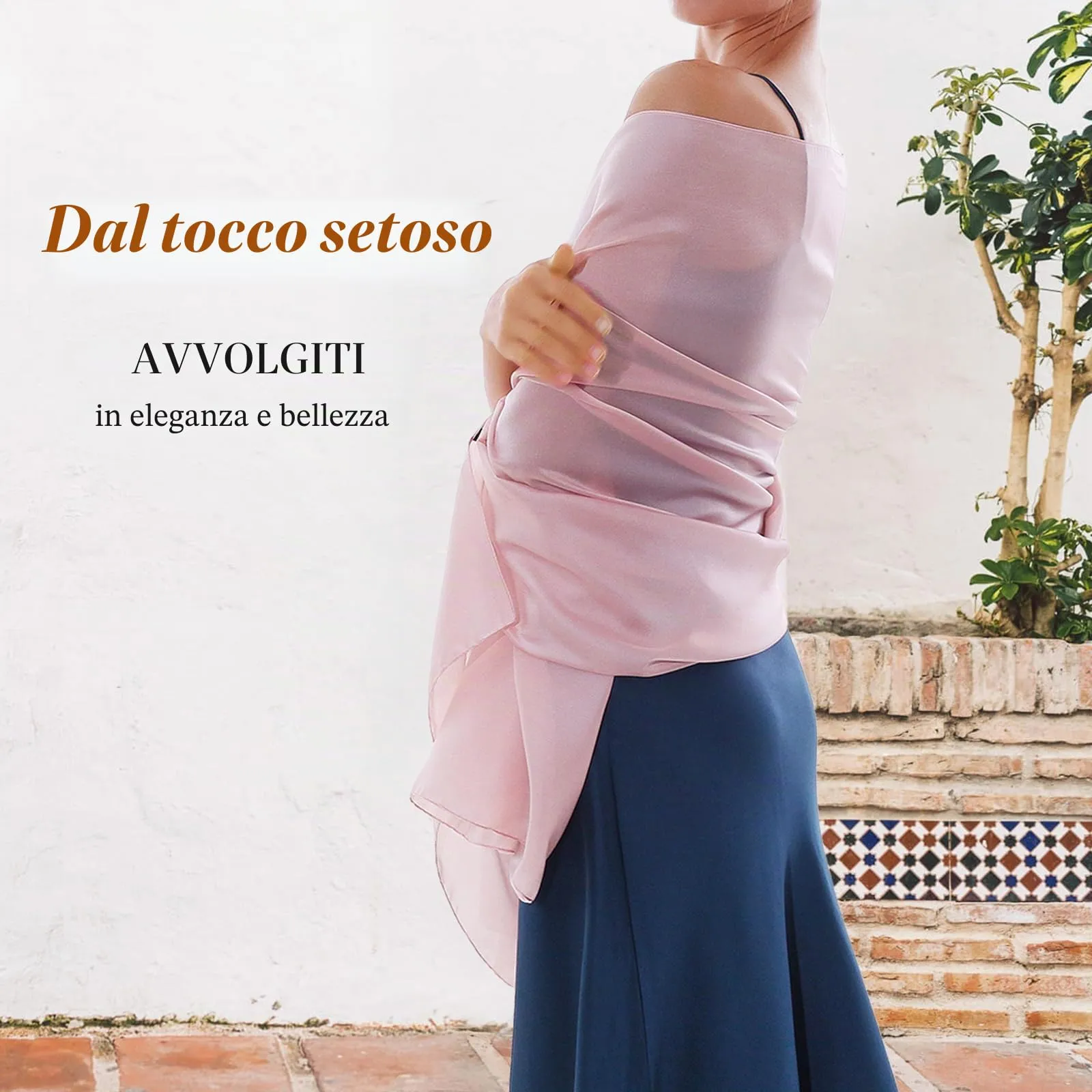 RIIQIICHY Scialle in Seta Chiffon per Donna, Rosa-1., Large - immagine 5