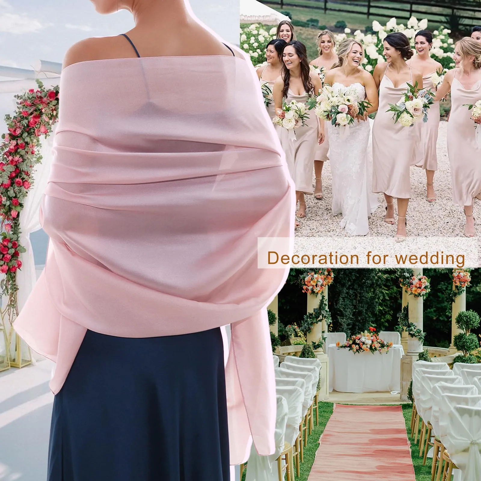 RIIQIICHY Scialle in Seta Chiffon per Donna, Rosa-1., Large - immagine 6