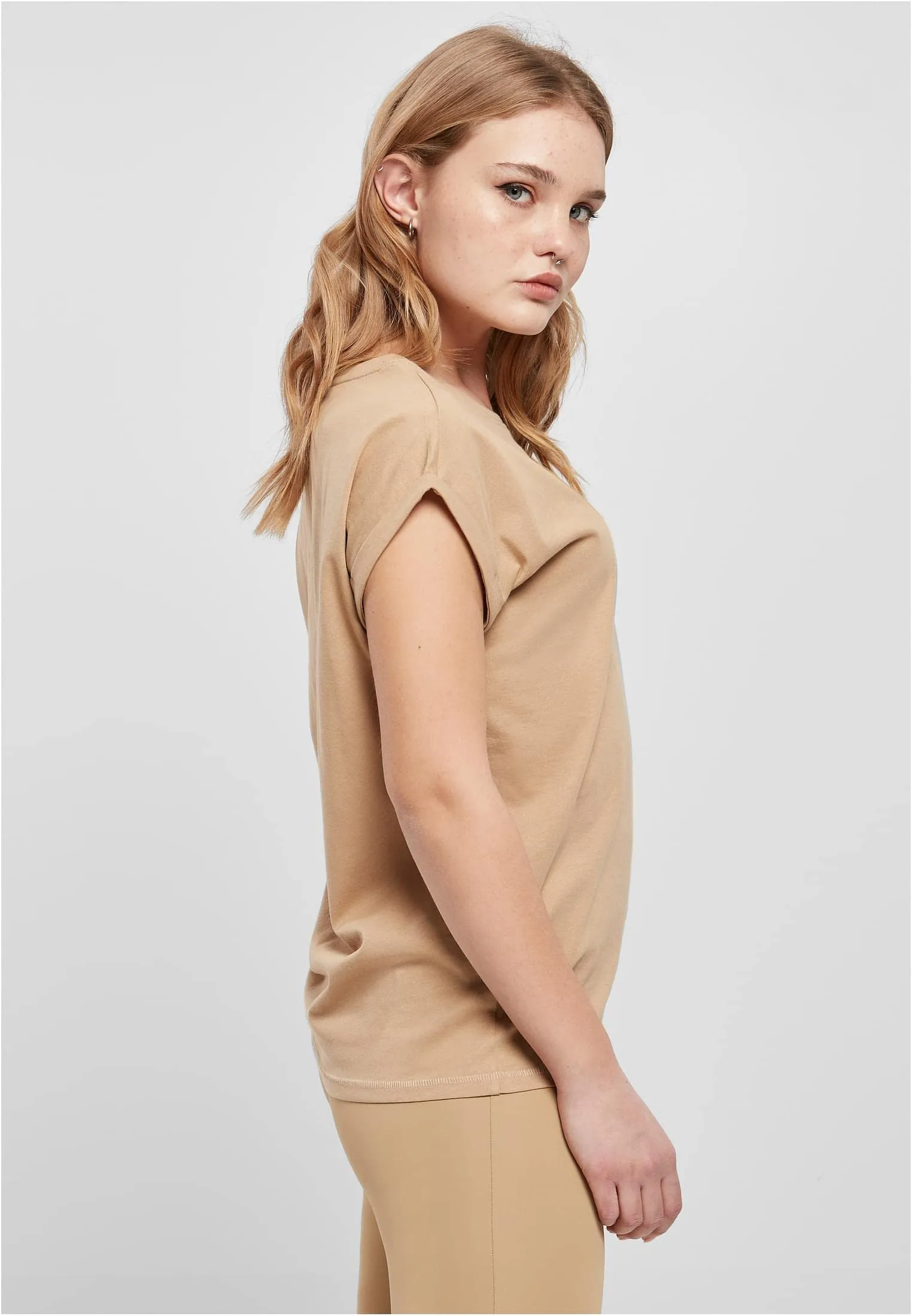 Urban Classics T-shirt da Donna con Manica Arrotolata in Cotone, Scollo Rotondo, Rosso Ciliegia, Taglia XXL - immagine 8