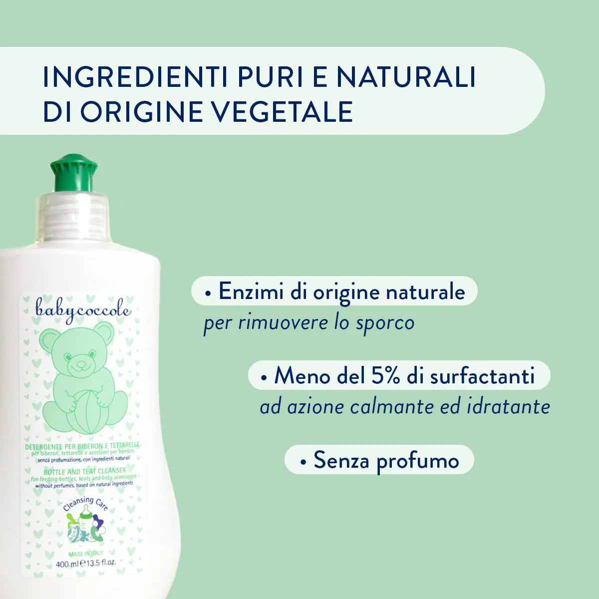 Babycoccole Detergente per Biberon, Ciucci e Tettarelle con Enzimi di Origine Naturale, Senza Profumo - 400ml - immagine 3