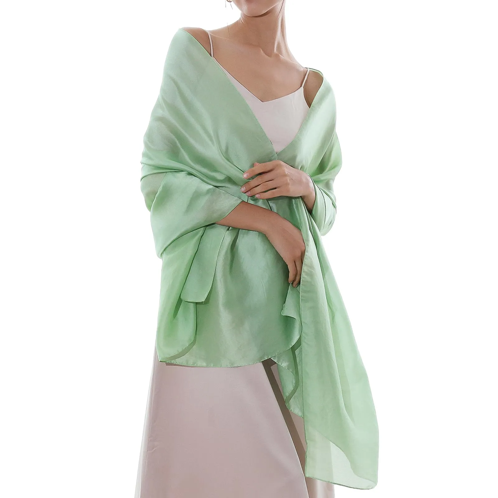 RIIQIICHY Sciarpa in Chiffon per Donna, Verde-1, L - immagine 1