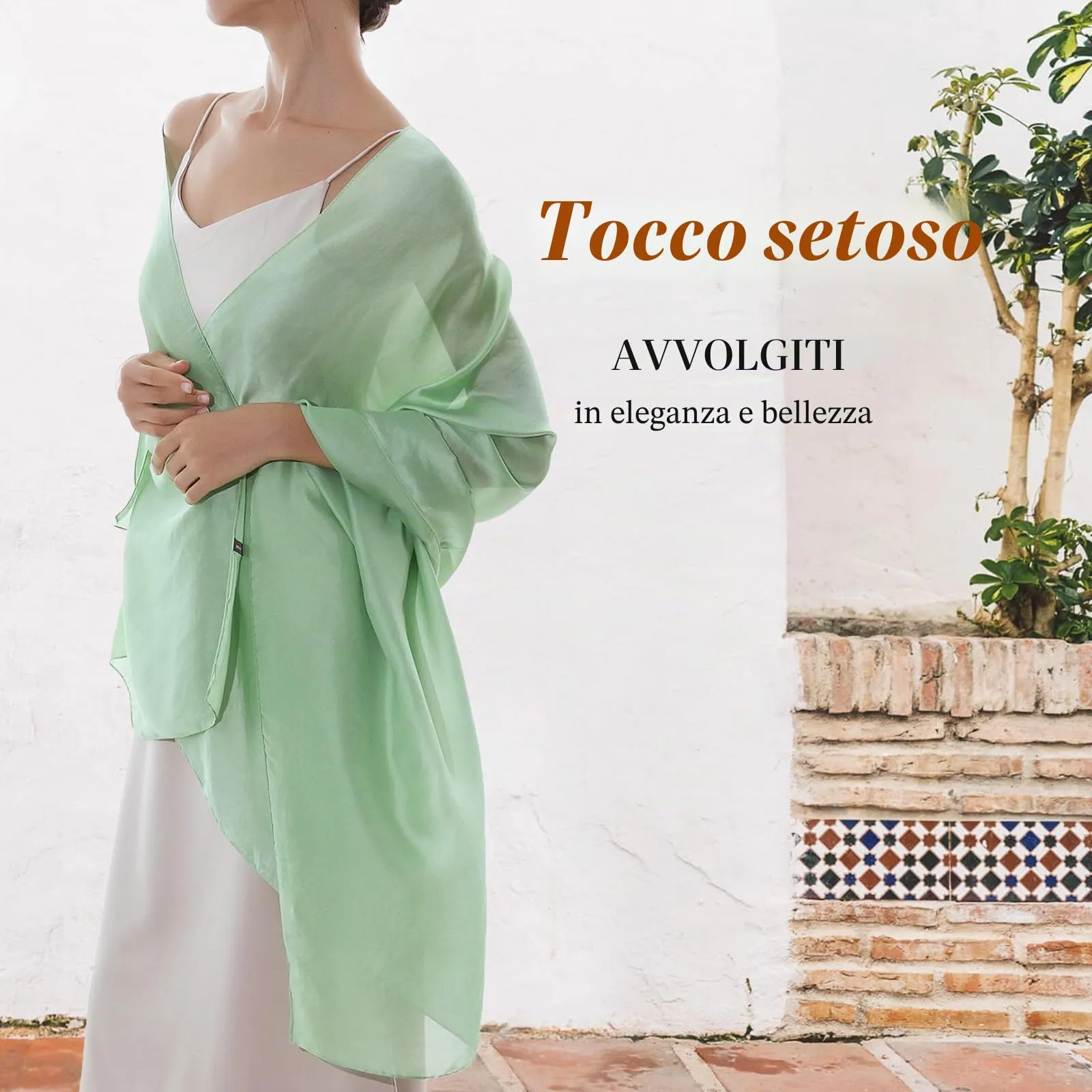 RIIQIICHY Sciarpa in Chiffon per Donna, Verde-1, L - immagine 2