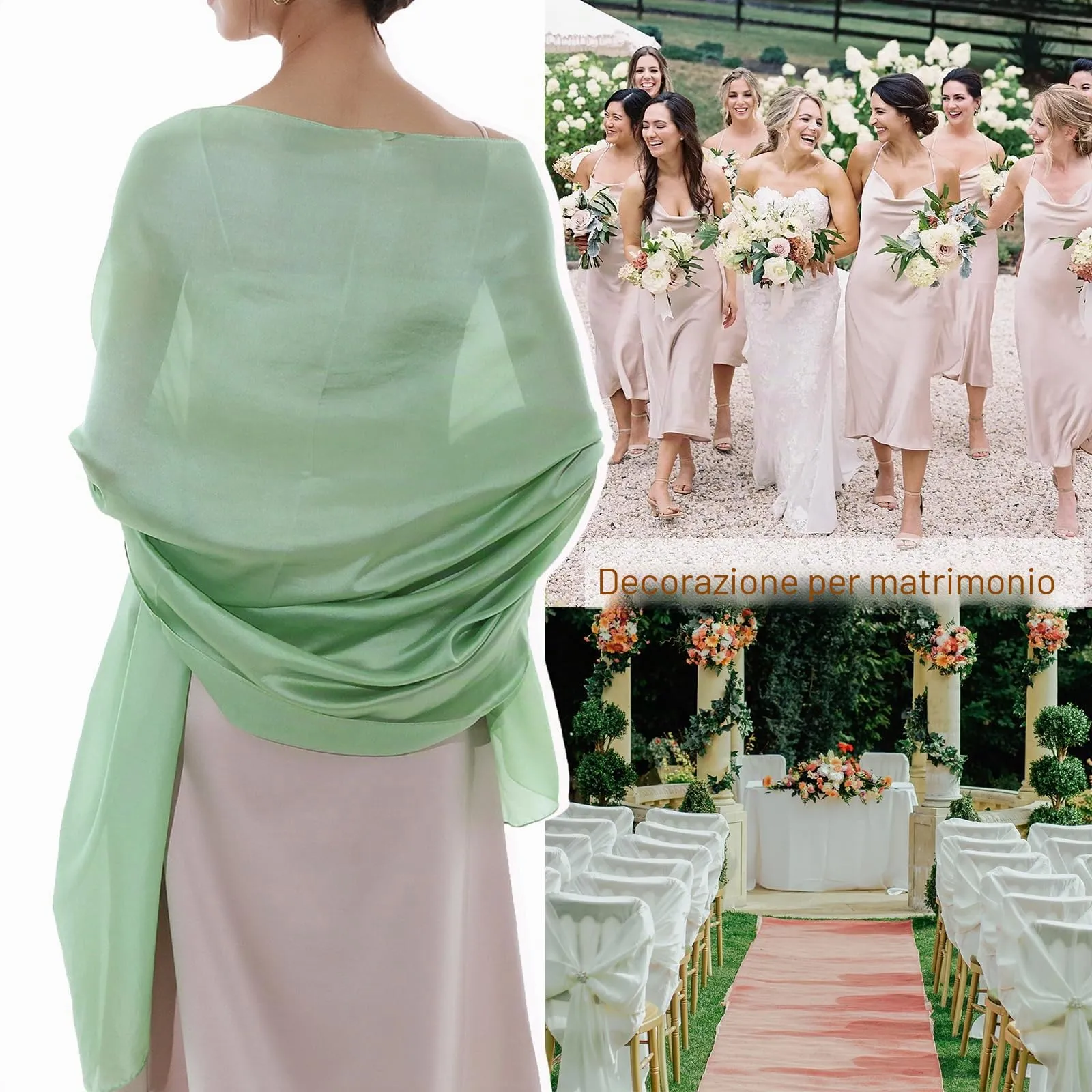 RIIQIICHY Sciarpa in Chiffon per Donna, Verde-1, L - immagine 3
