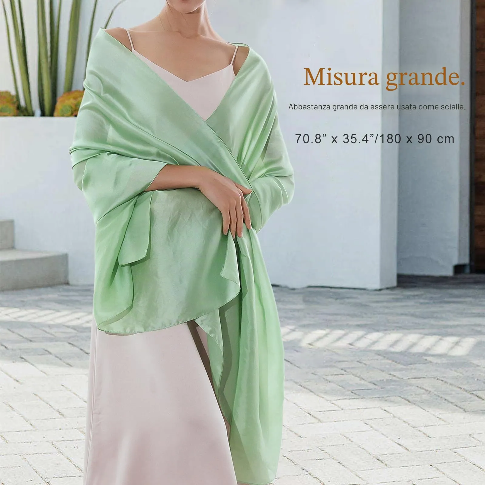 RIIQIICHY Sciarpa in Chiffon per Donna, Verde-1, L - immagine 4