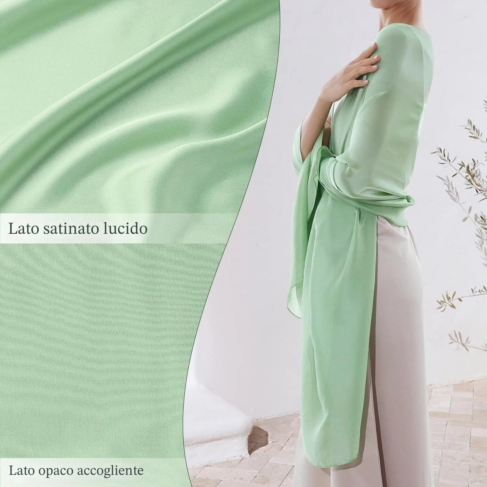 RIIQIICHY Sciarpa in Chiffon per Donna, Verde-1, L - immagine 5