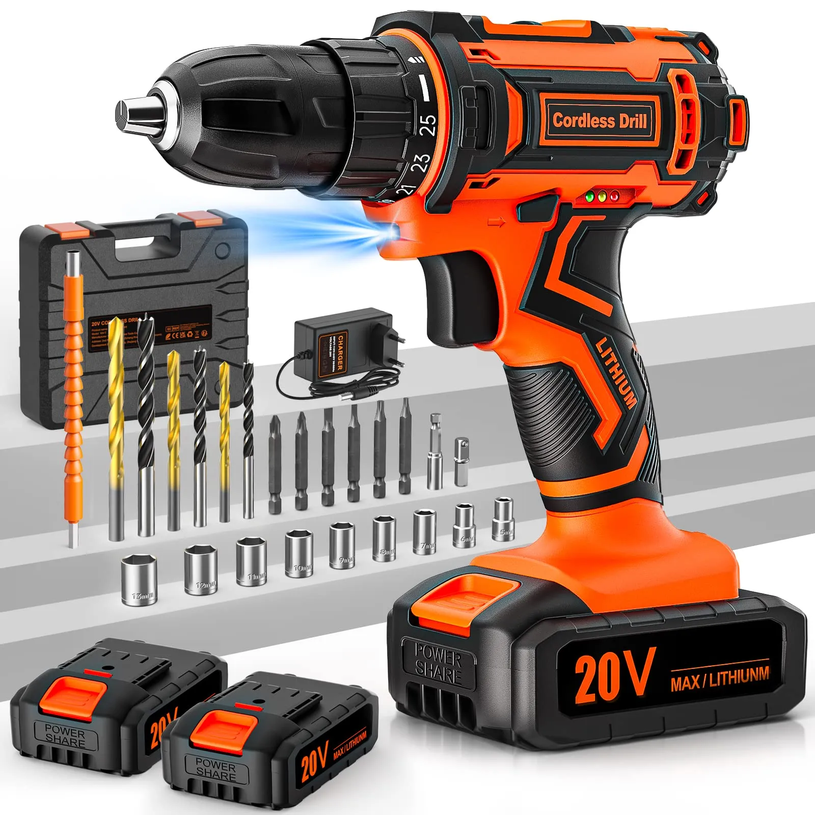 FAHEFANA Trapano Avvitatore a Batteria 20V BH0221S, 42Nm, 2 Batterie 2.0Ah, 2 Velocità, 25+1 Impostazioni Coppia, 10mm Mandrino, 24 Accessori - immagine 1