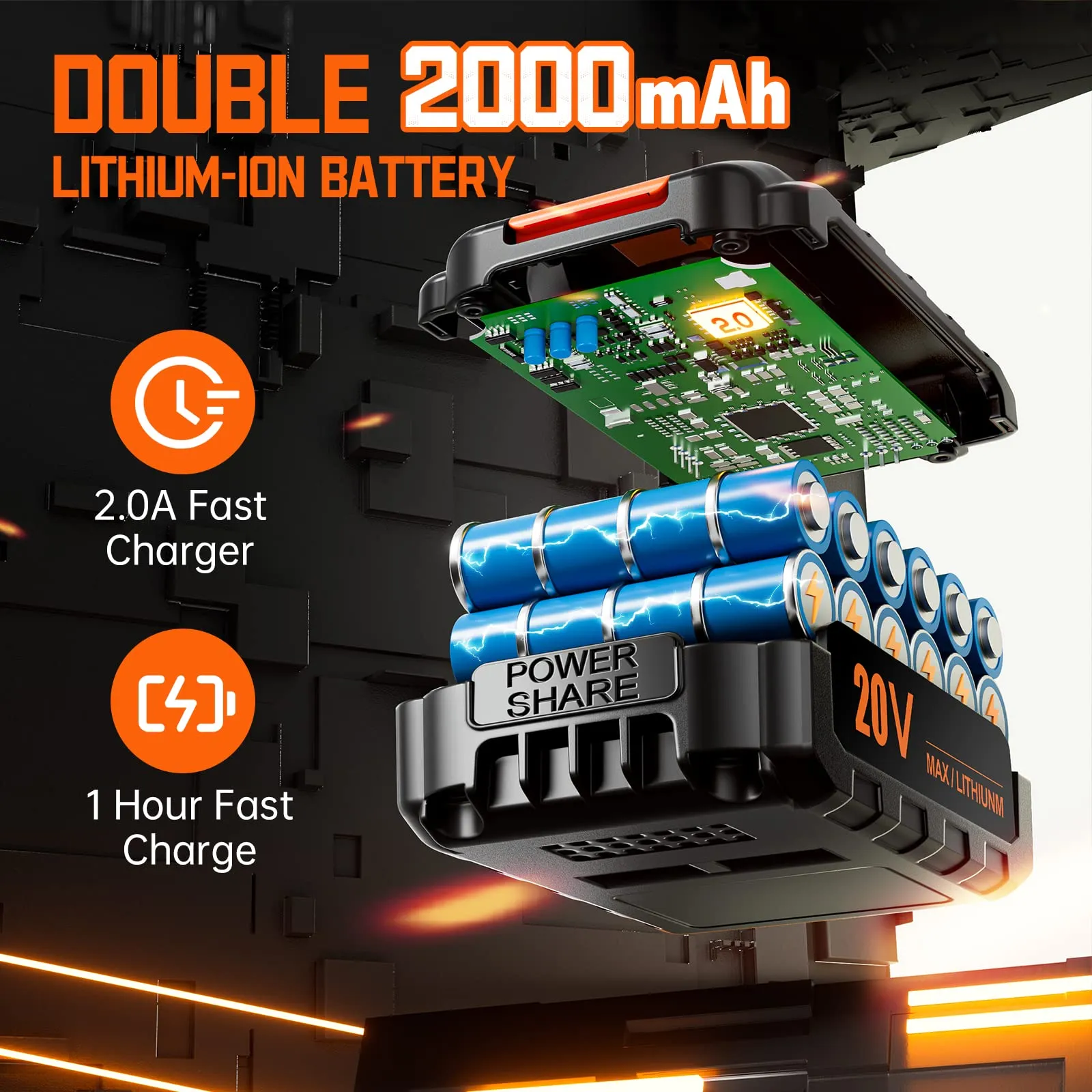 FAHEFANA Trapano Avvitatore a Batteria 20V BH0221S, 42Nm, 2 Batterie 2.0Ah, 2 Velocità, 25+1 Impostazioni Coppia, 10mm Mandrino, 24 Accessori - immagine 2