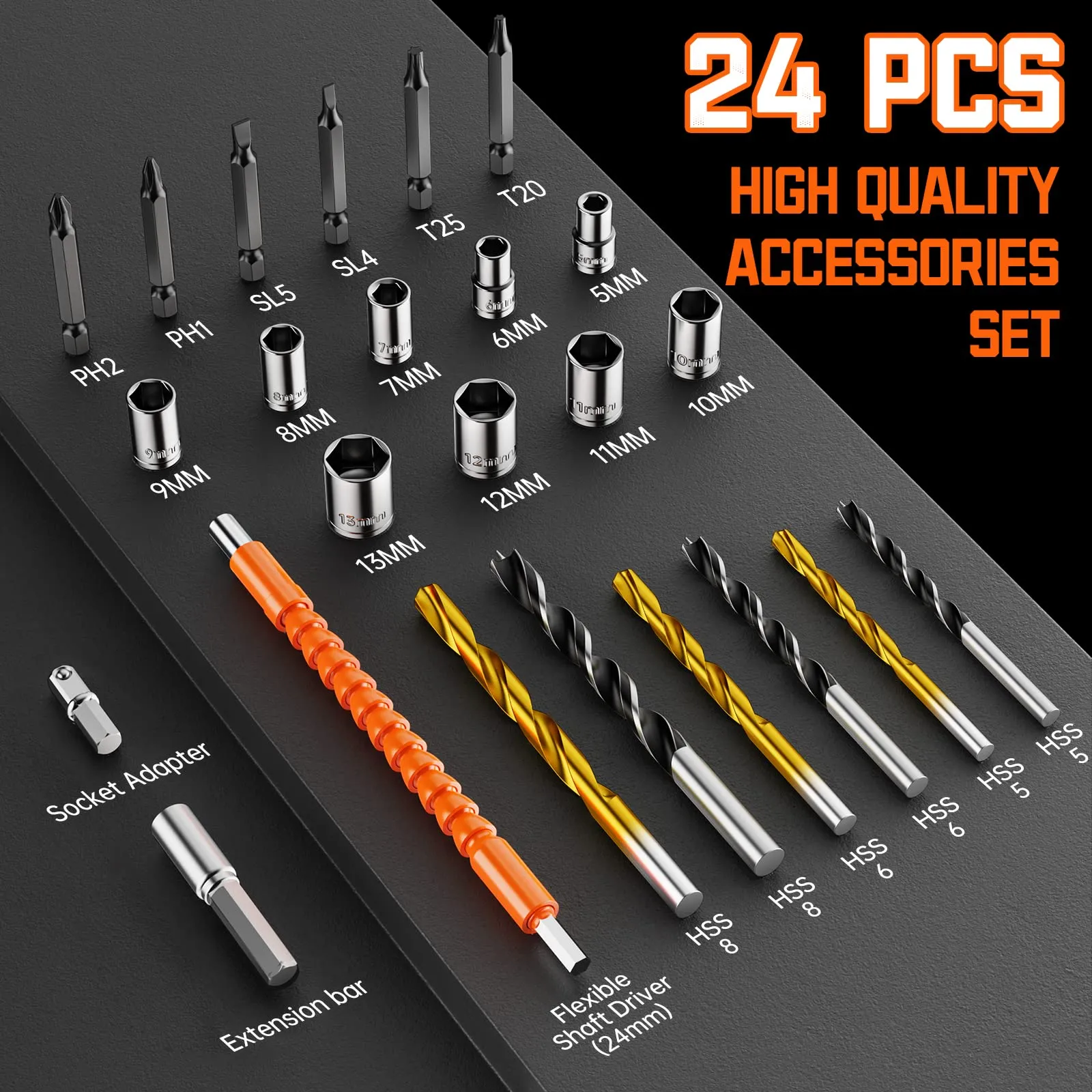 FAHEFANA Trapano Avvitatore a Batteria 20V BH0221S, 42Nm, 2 Batterie 2.0Ah, 2 Velocità, 25+1 Impostazioni Coppia, 10mm Mandrino, 24 Accessori - immagine 8