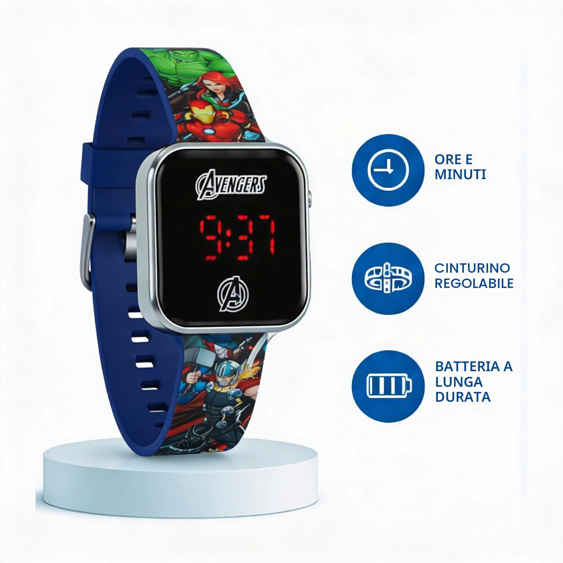 Marvel Kids Euroswan Avengers LED Watch AVG4706, Multicolore, One Size - immagine 2