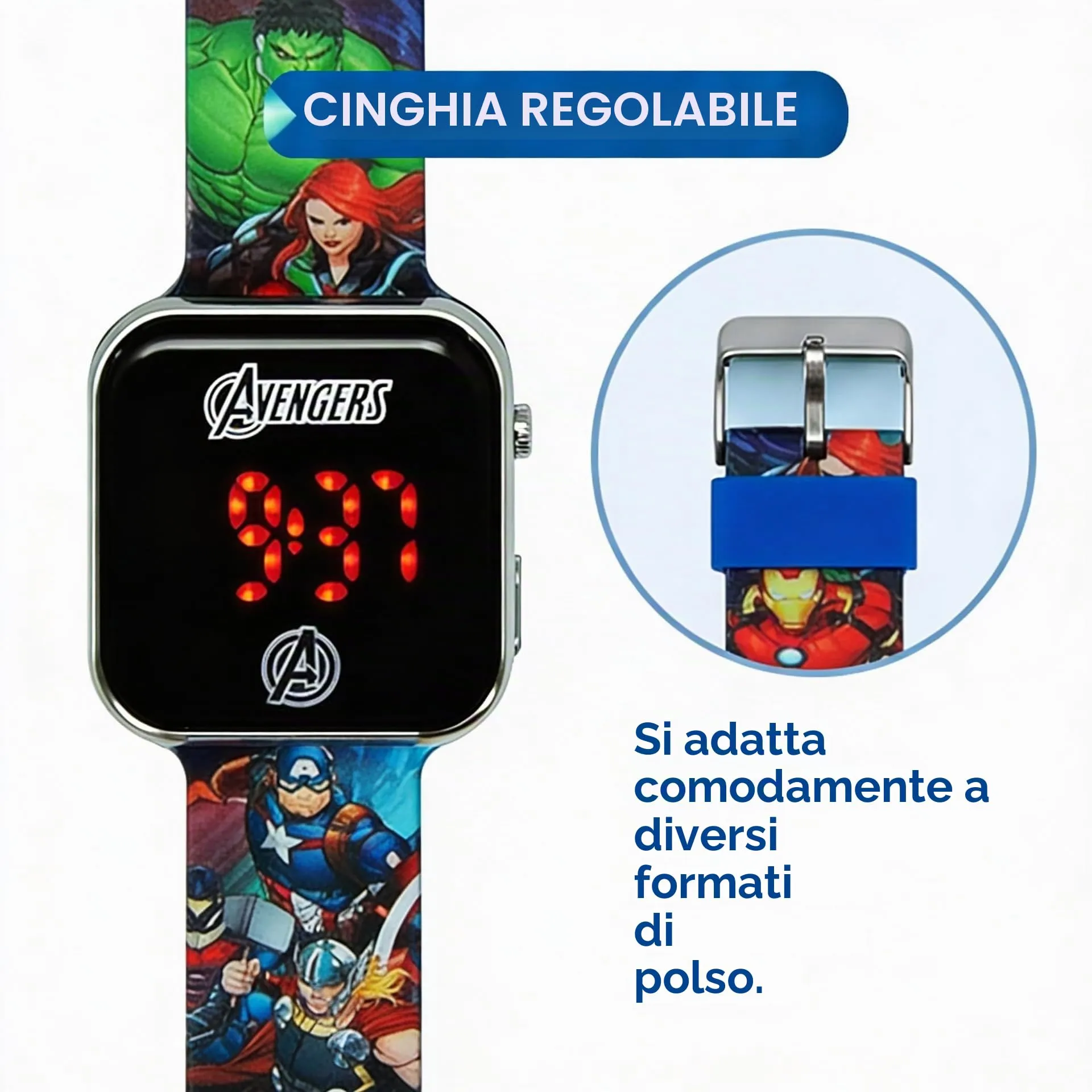Marvel Kids Euroswan Avengers LED Watch AVG4706, Multicolore, One Size - immagine 3