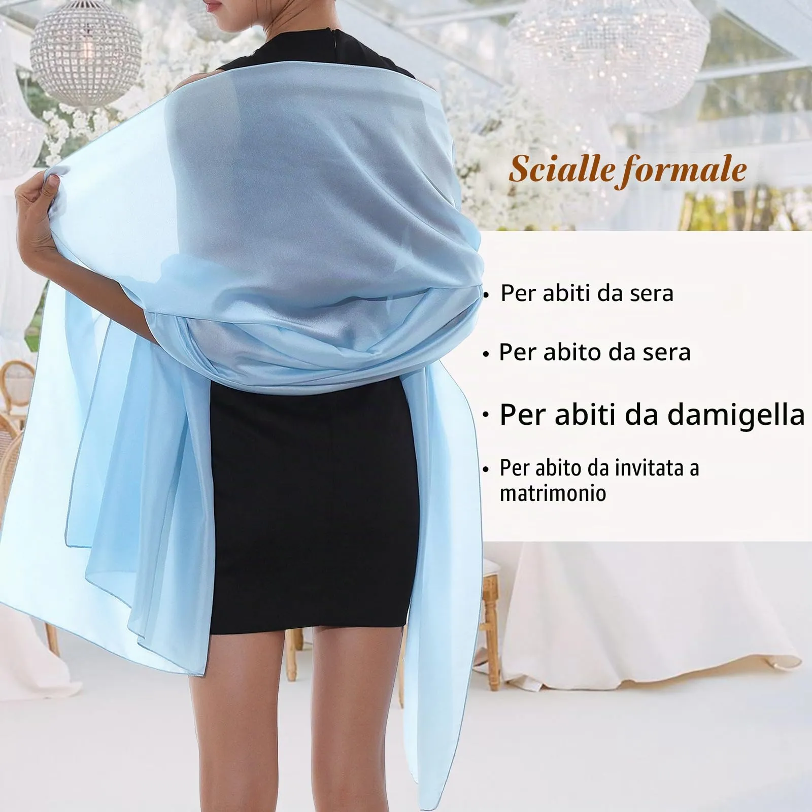 RIIQIICHY Scialle in Chiffon per Donne, Celeste, L - immagine 2