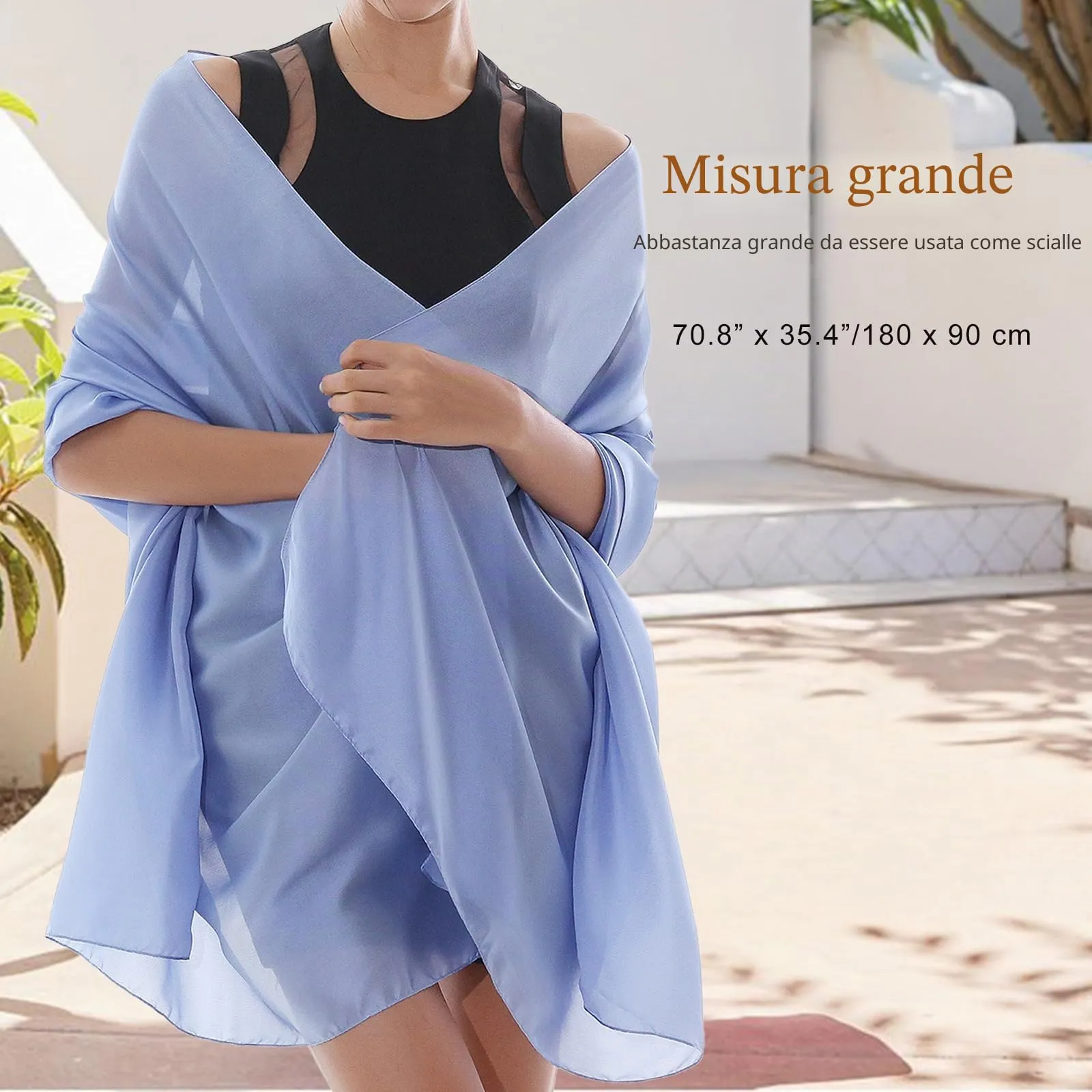 RIIQIICHY Sciarpa in Chiffone per Donna, Blu, Large - immagine 3