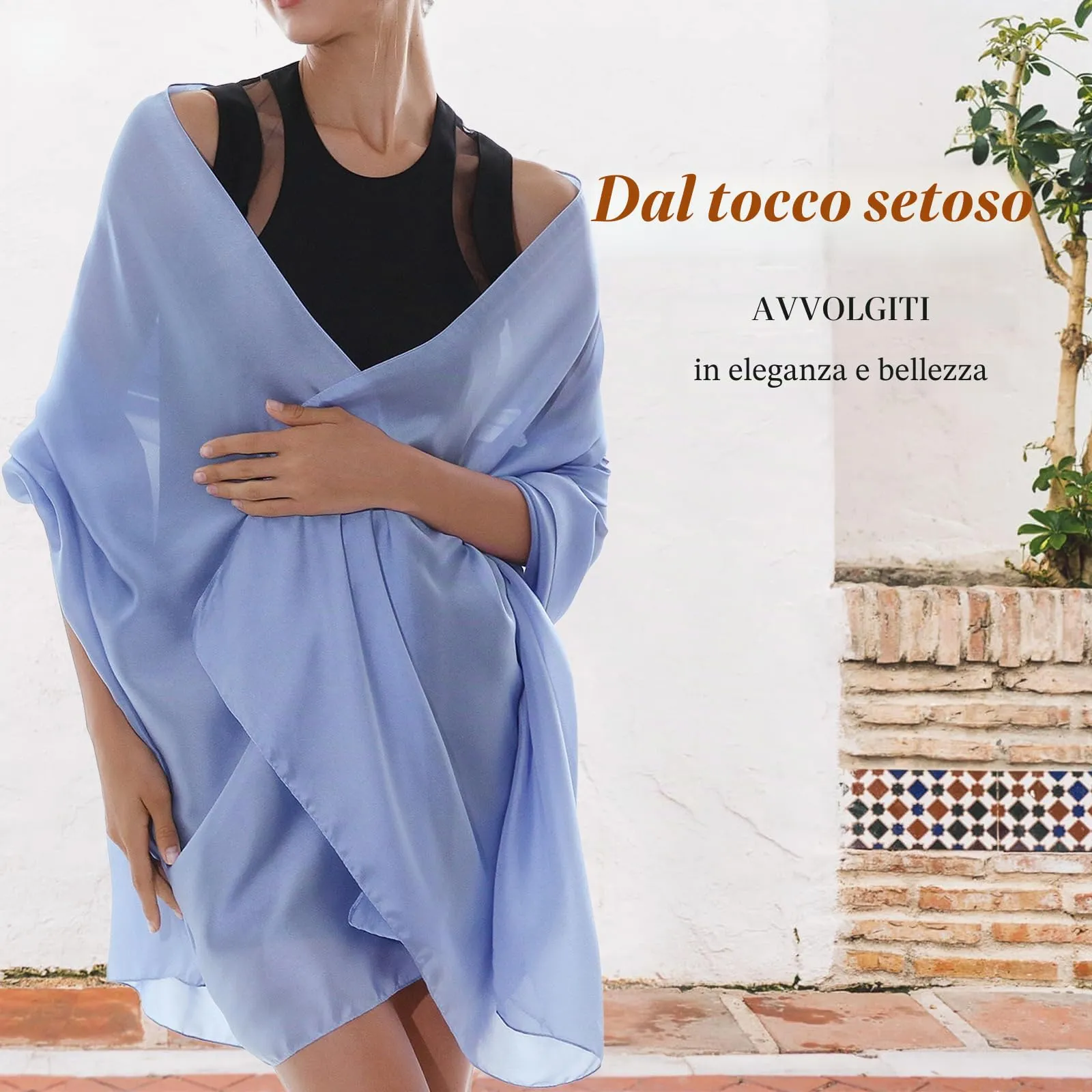 RIIQIICHY Sciarpa in Chiffone per Donna, Blu, Large - immagine 4