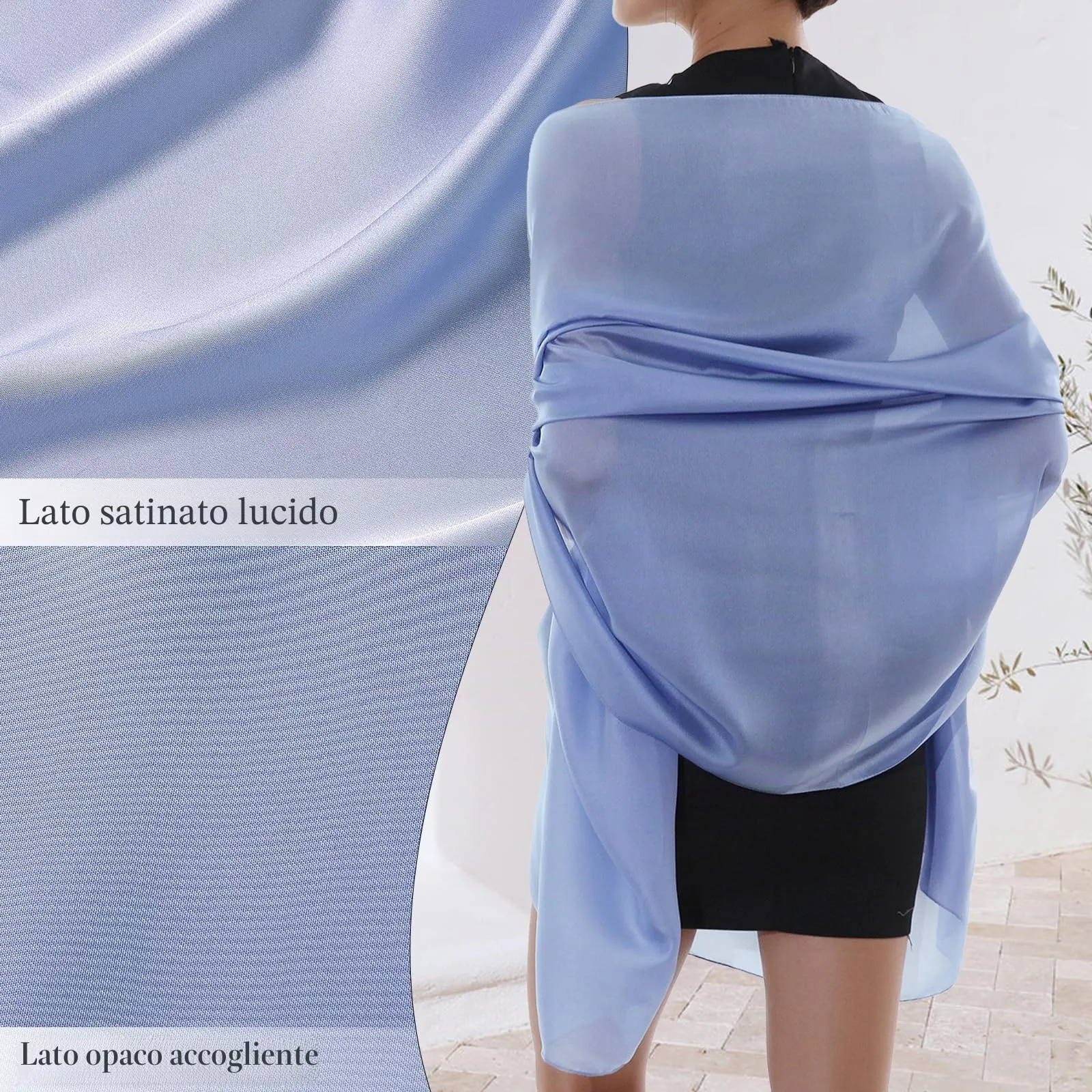 RIIQIICHY Sciarpa in Chiffone per Donna, Blu, Large - immagine 5