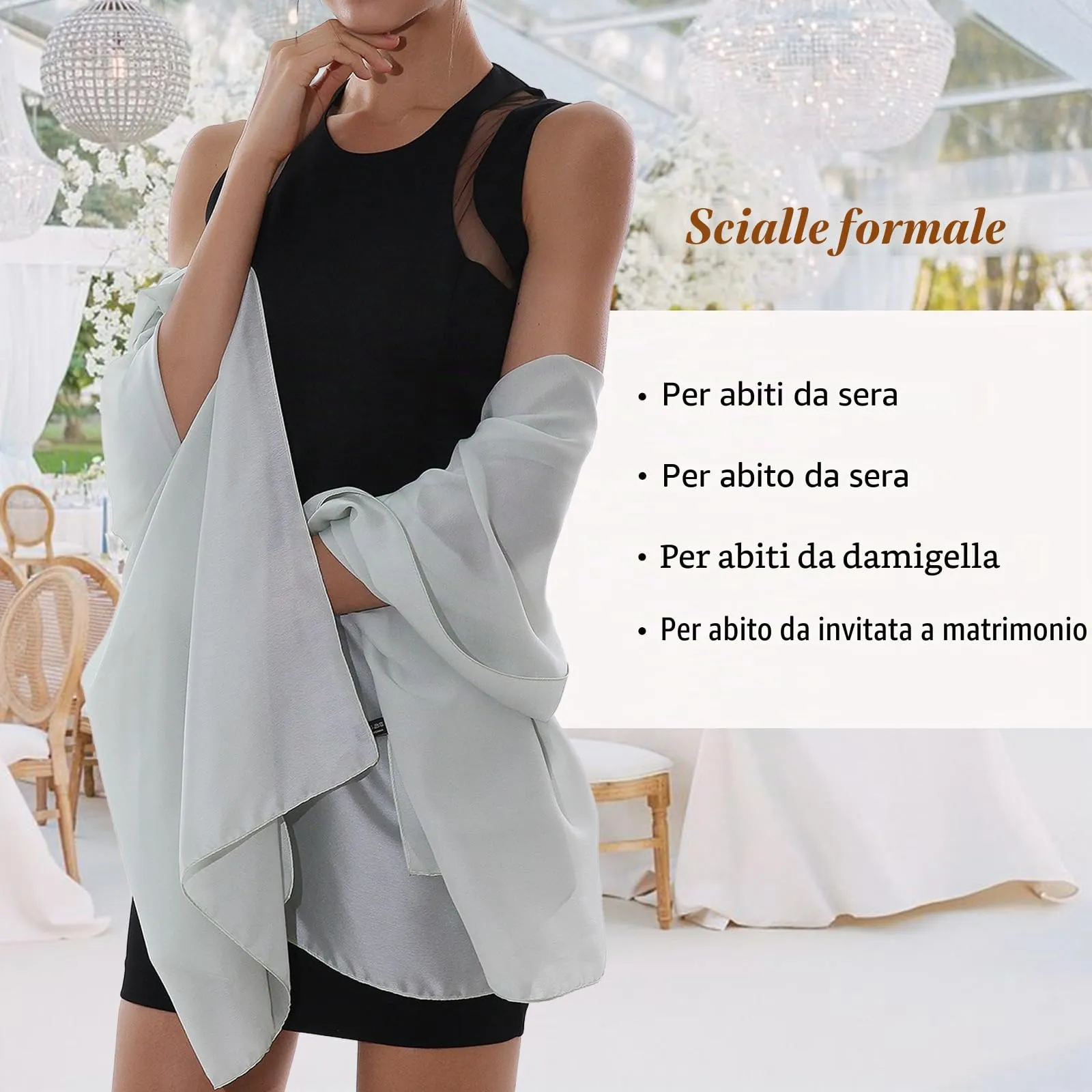 RIIQIICHY Sciarpa in Chiffon per Donna, Scialle Pashmina Formale in Poliestere, Large - immagine 2