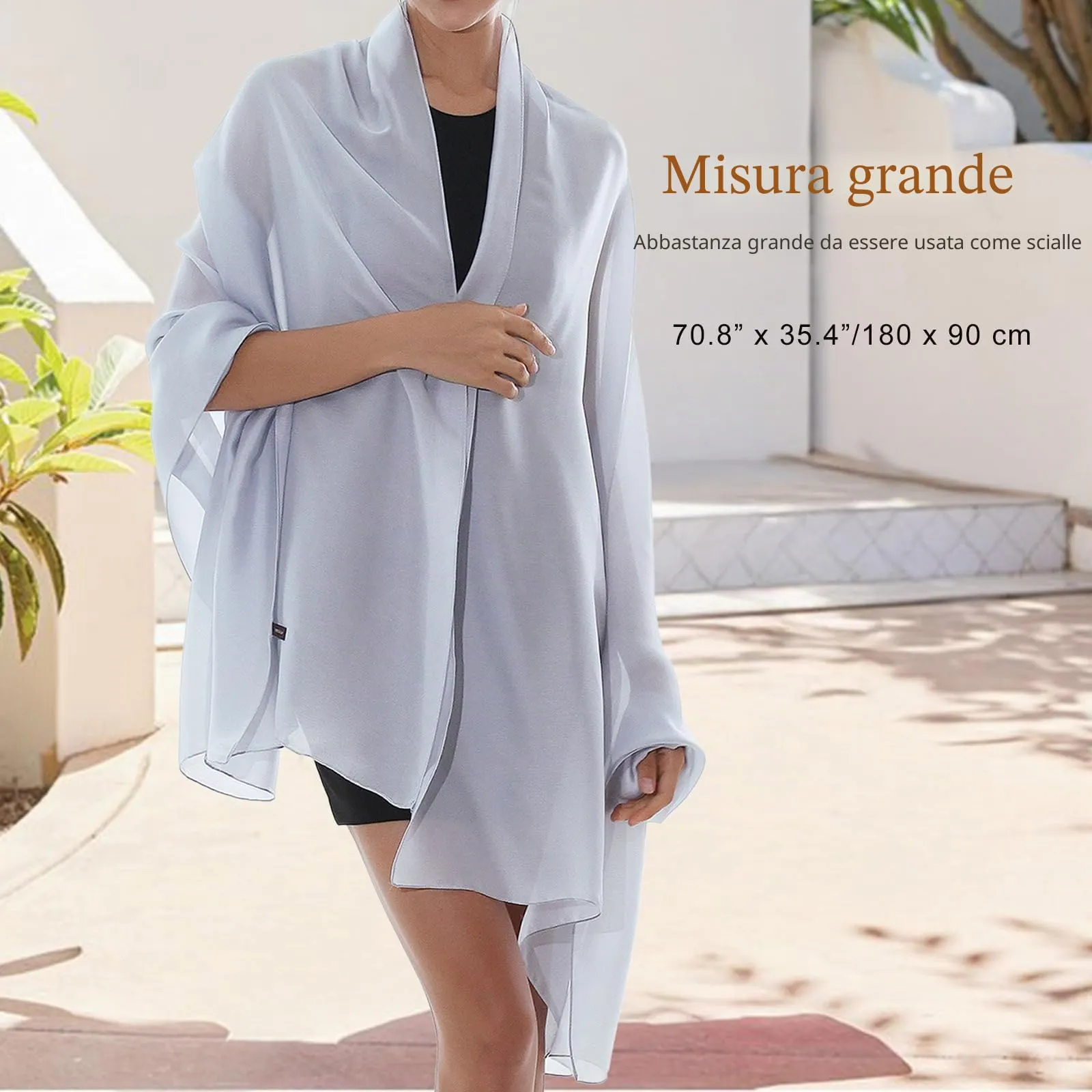 RIIQIICHY Sciarpa in Chiffon per Donna, Grigio, Large - immagine 2