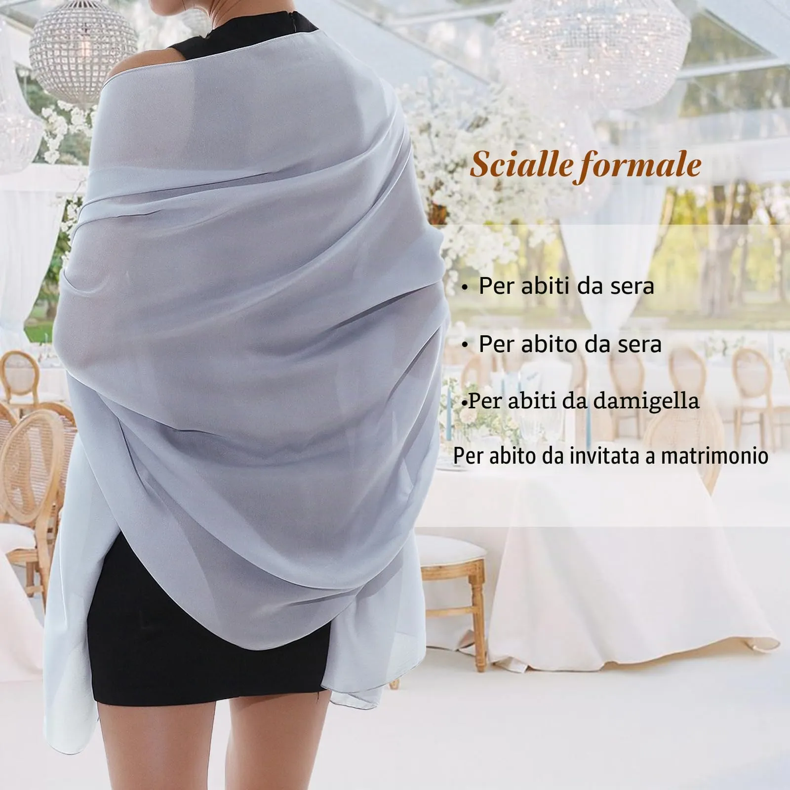 RIIQIICHY Sciarpa in Chiffon per Donna, Grigio, Large - immagine 3