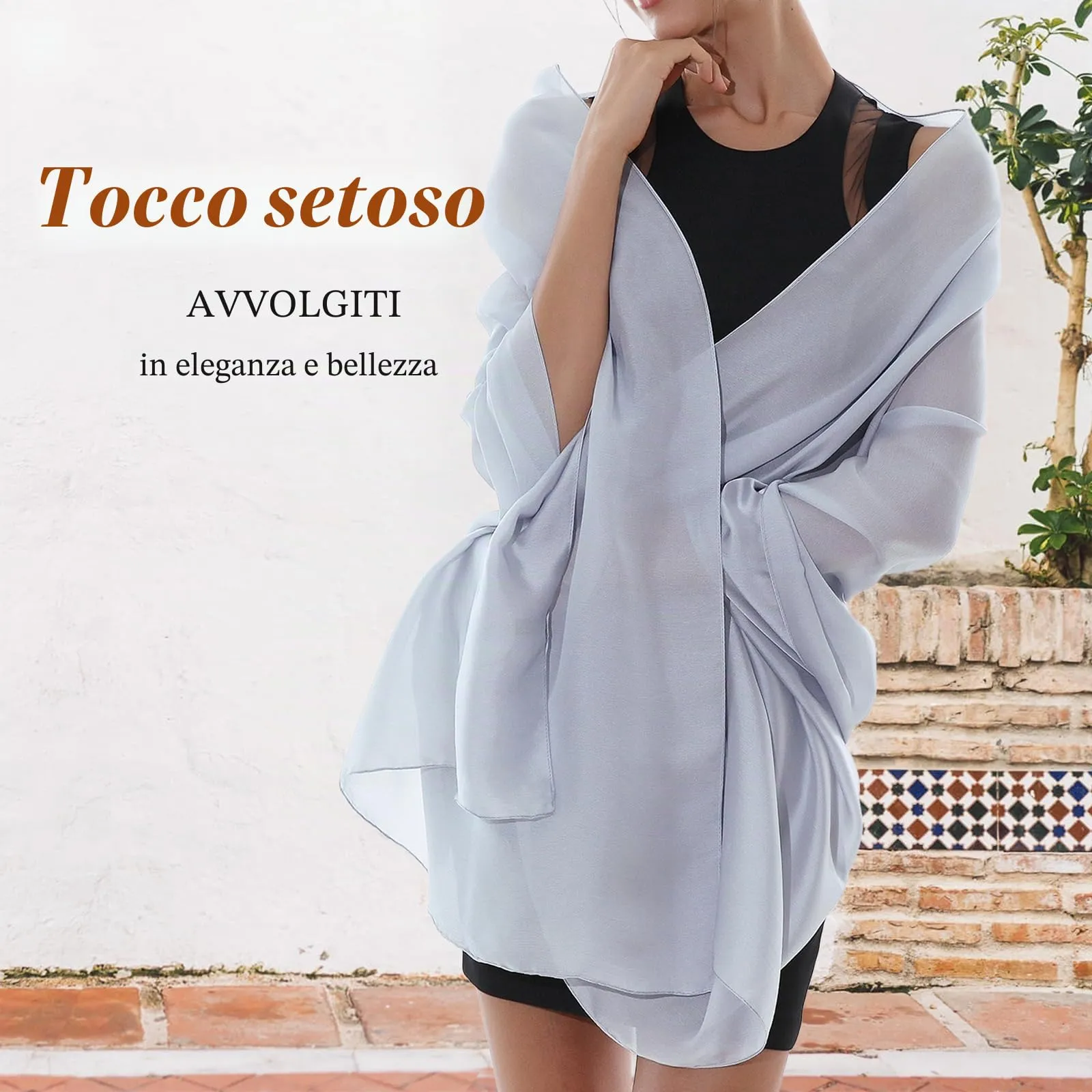 RIIQIICHY Sciarpa in Chiffon per Donna, Grigio, Large - immagine 4