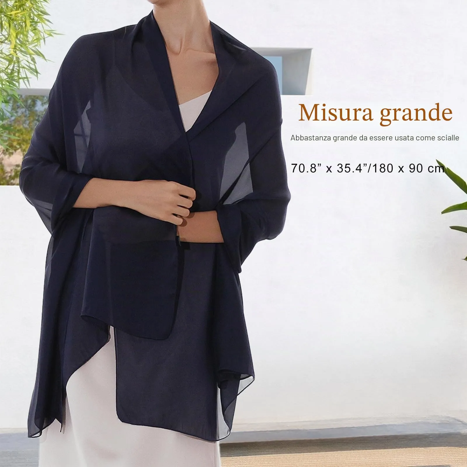 RIIQIICHY Scialle in Chiffon per Donna, Navy, Large - immagine 3