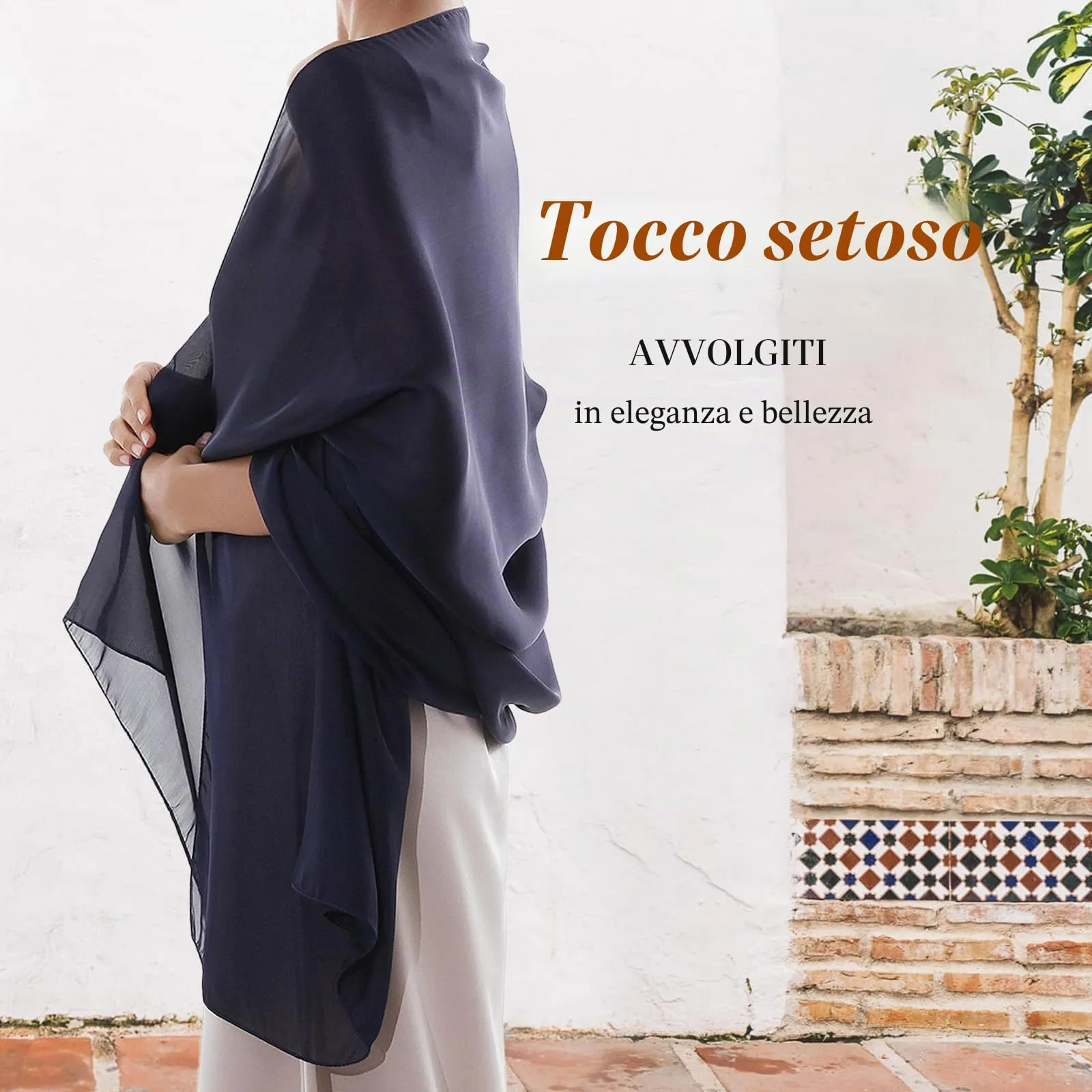 RIIQIICHY Scialle in Chiffon per Donna, Navy, Large - immagine 4