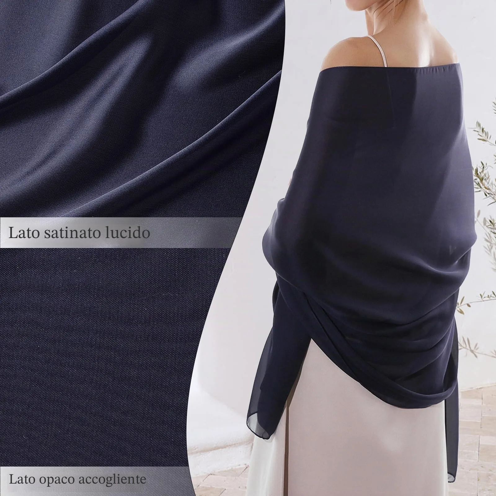 RIIQIICHY Scialle in Chiffon per Donna, Navy, Large - immagine 5