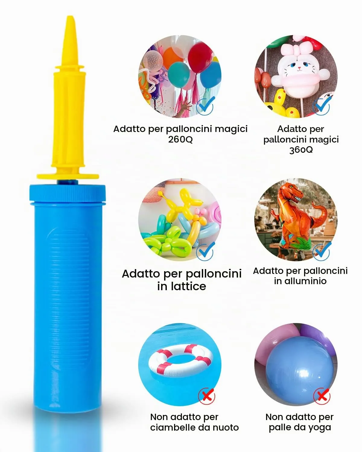 Noa Home Deco Pompa per Palloncini Manuale, Giallo/Blu, 28.5cm - immagine 4
