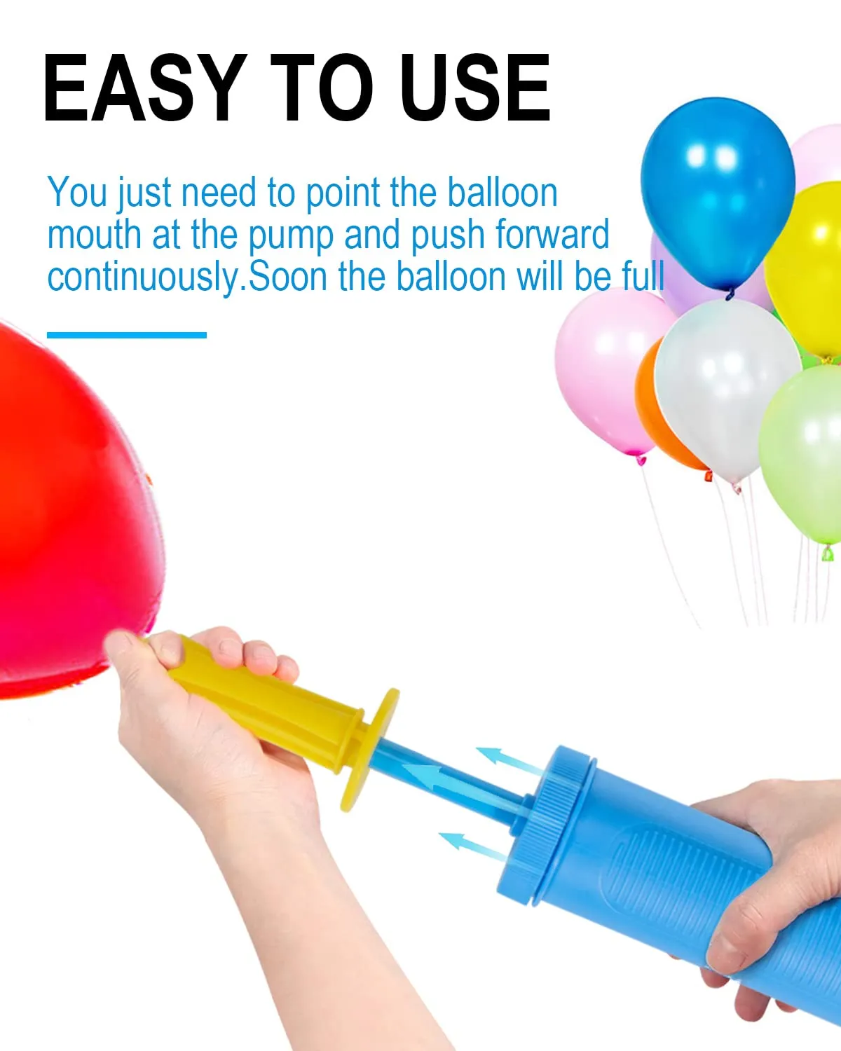 Noa Home Deco Pompa per Palloncini Manuale, Giallo/Blu, 28.5cm - immagine 6