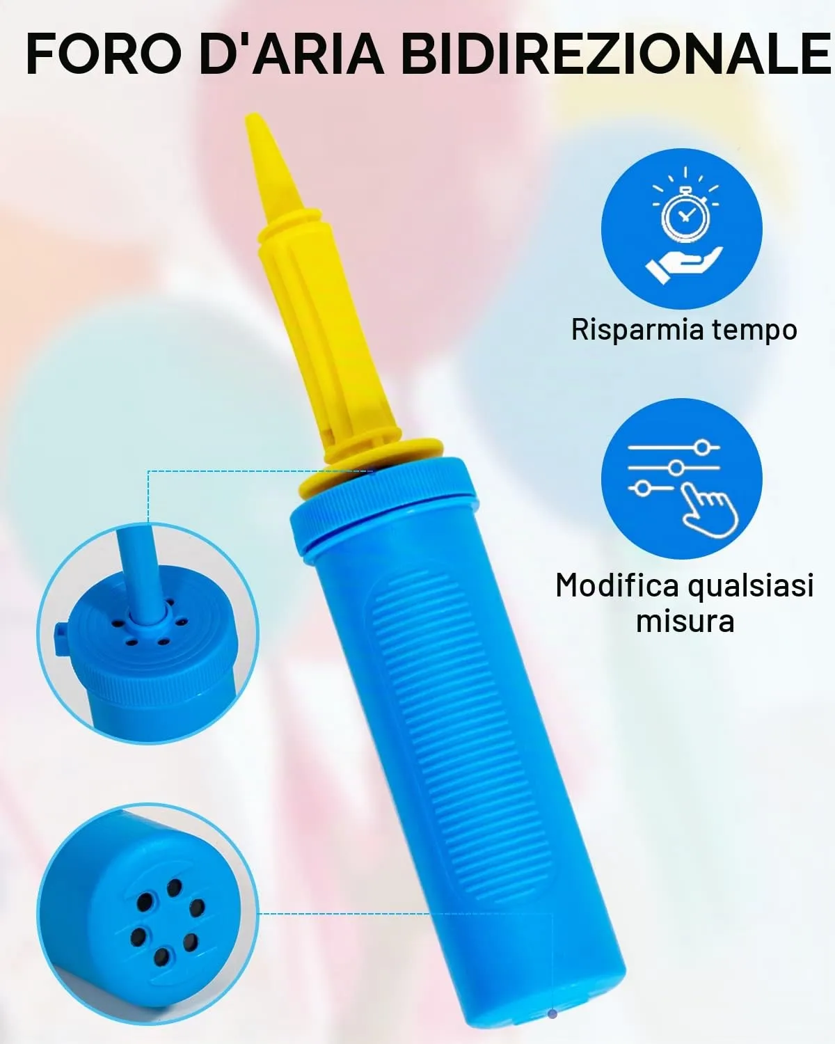 Noa Home Deco Pompa per Palloncini Manuale, Giallo/Blu, 28.5cm - immagine 7