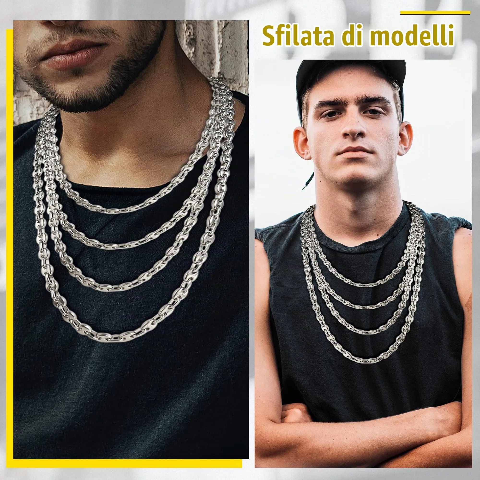 JeweBella Set Collana e Bracciale Chicco di Caffè in Acciaio Inossidabile 7mm, Argento, Lunghezza 56/61cm e Bracciale 21.5cm - immagine 6
