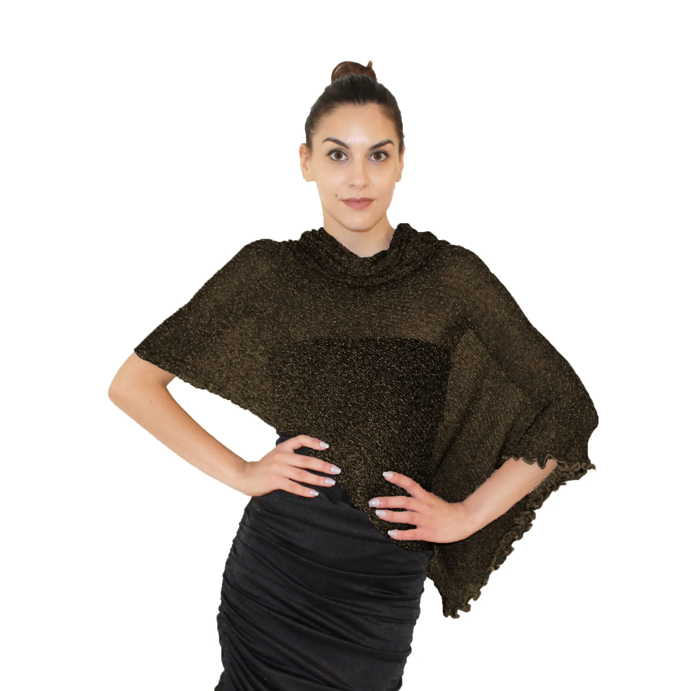 creazioni unique Poncho Coprispalle Donna in Viscosa e Lurex (Nero Oro) - immagine 1