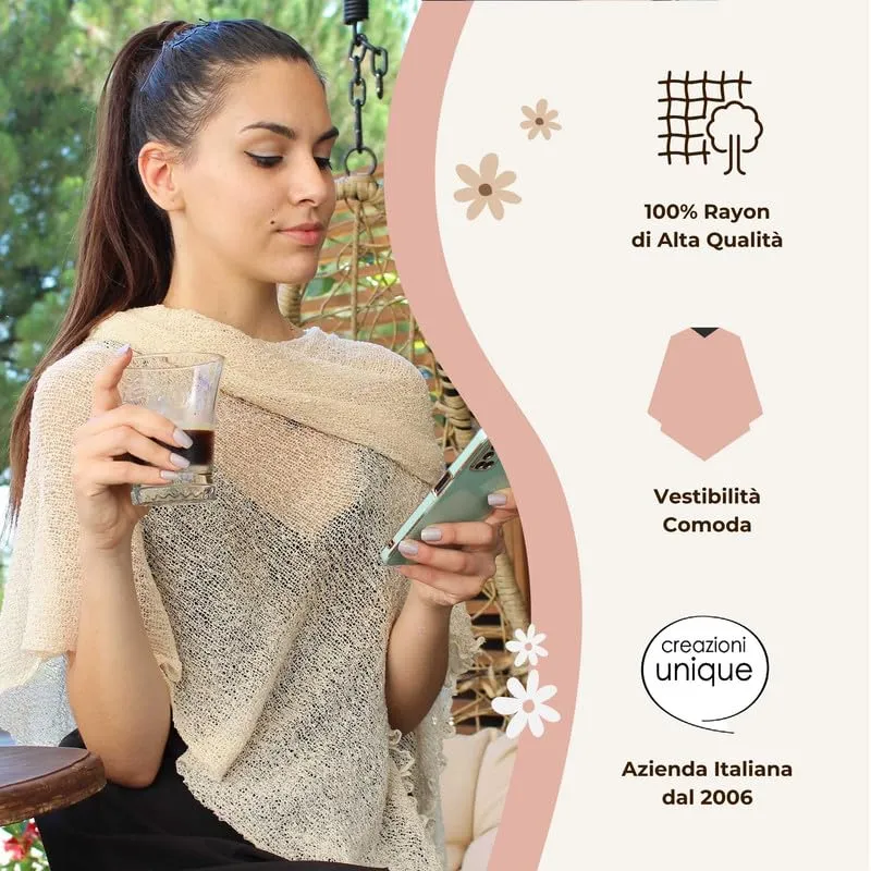 creazioni unique Poncho Coprispalle Donna in Viscosa e Lurex (Nero Oro) - immagine 4