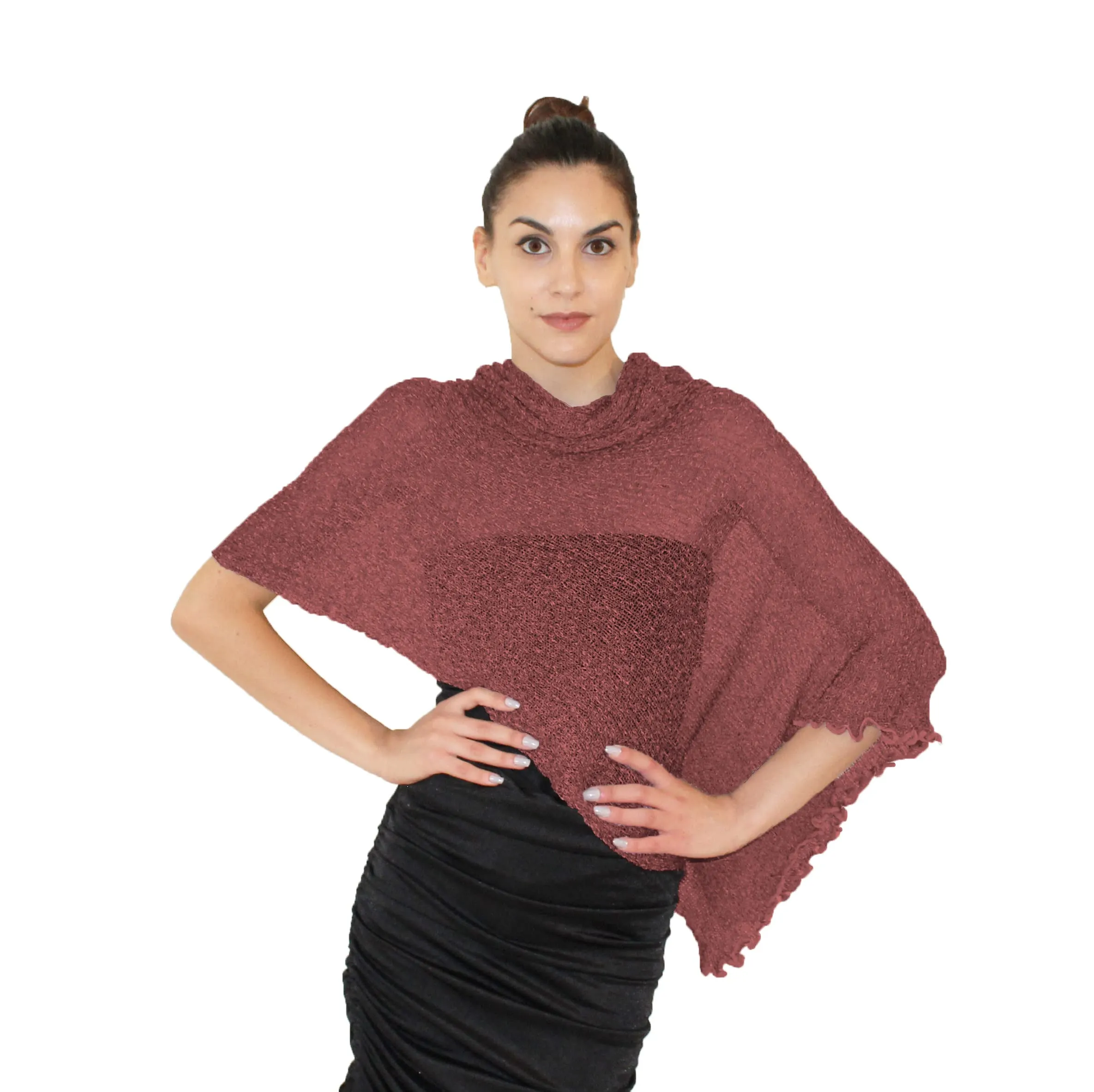 creazioni unique Poncho Coprispalle da Donna in Rete di Viscosa Termica, Colore Goji - immagine 1